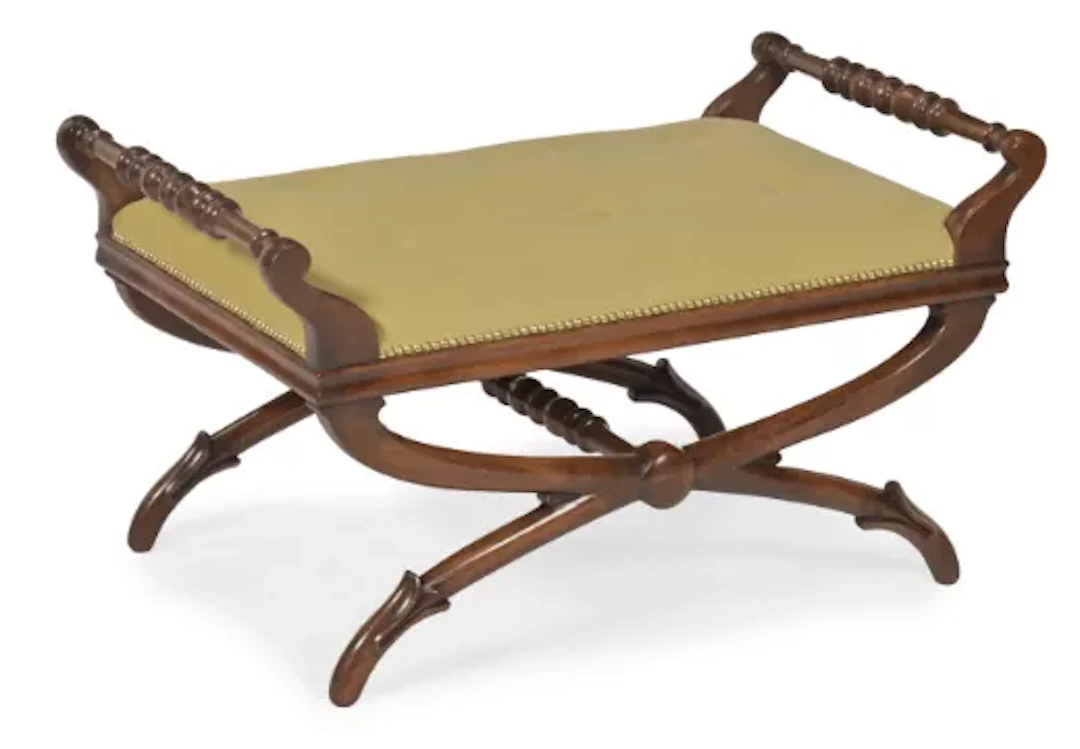 A REGENCY MAHOGANY AND UPHOLSTERED WINDOW SEAT OR STOOL, CIRCA 1815