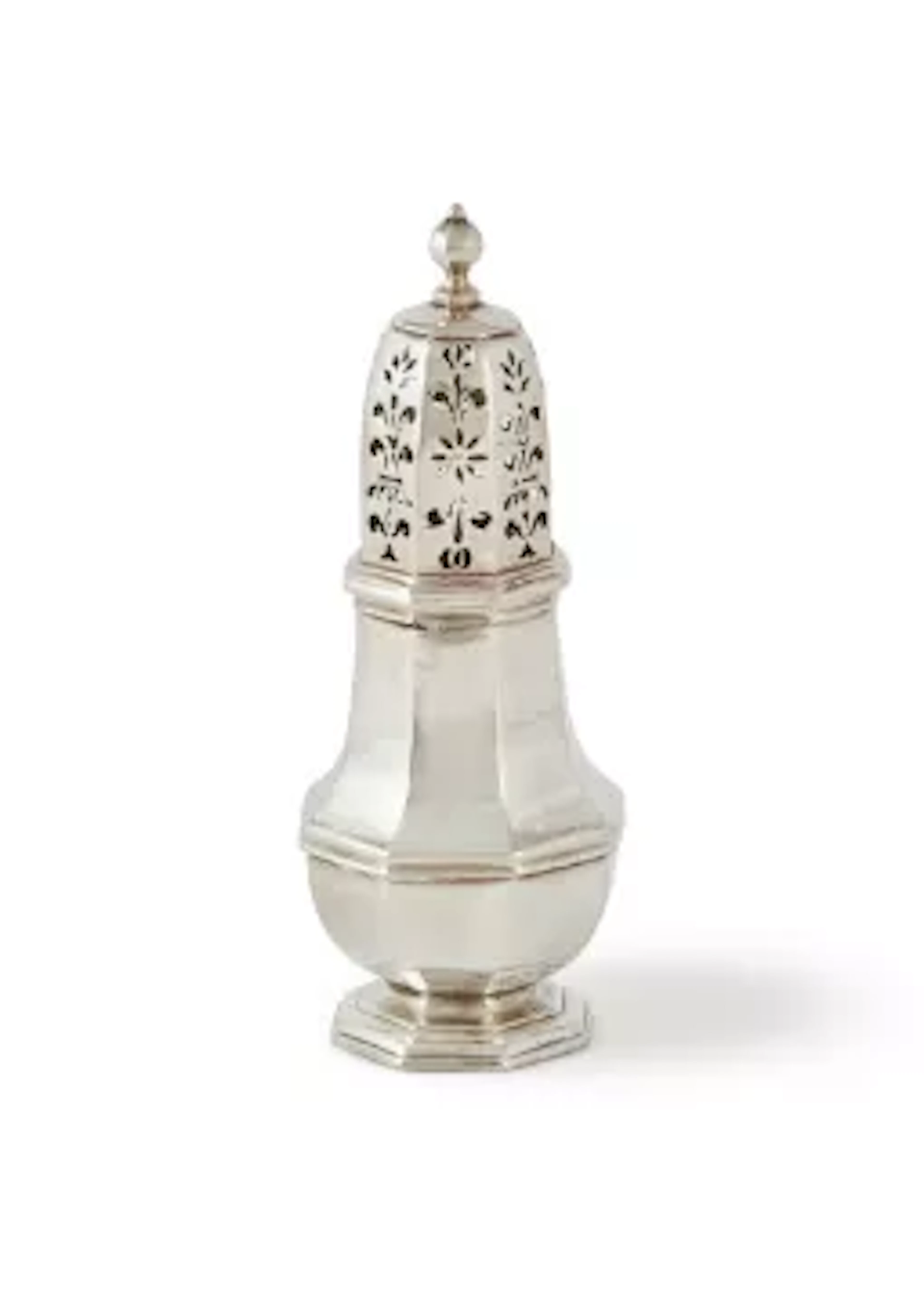 A GEORGE I BRITANNIA STANDARD SILVER OCTAGONAL BALUSTER CASTER, JOSEPH