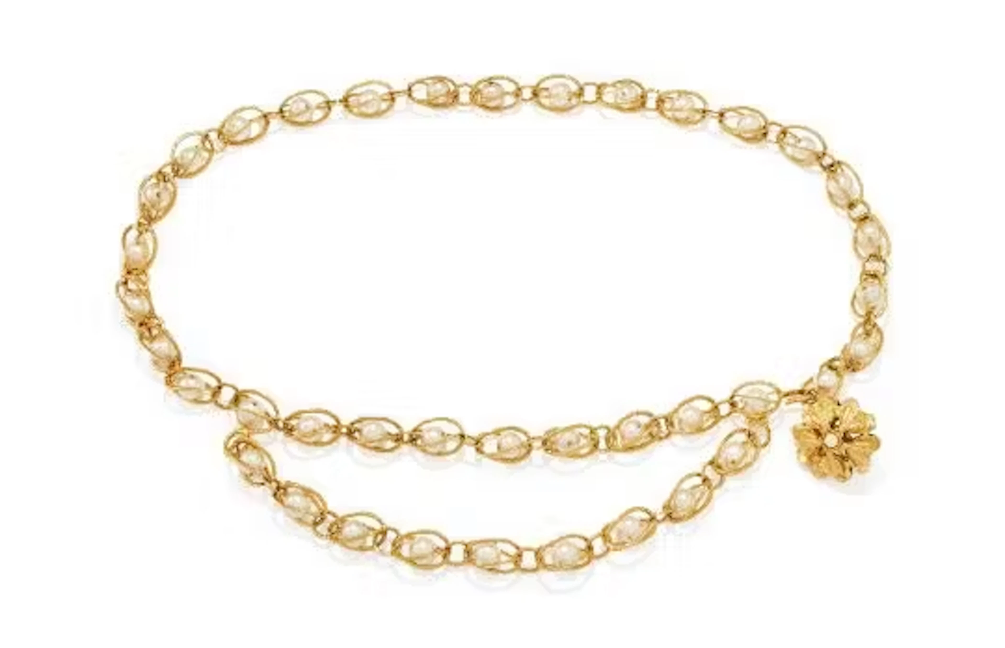 CHANEL, CEINTURE FANTAI, A GILT AND IMITATION PEARL FLORAL BELT