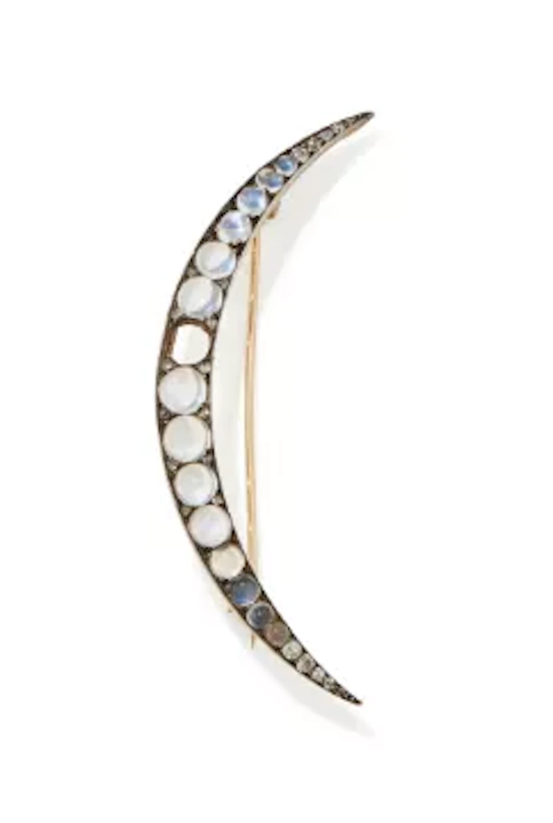 A MOONSTONE AND DIAMOND CRESCENT BROOCH, CIRCA 1900