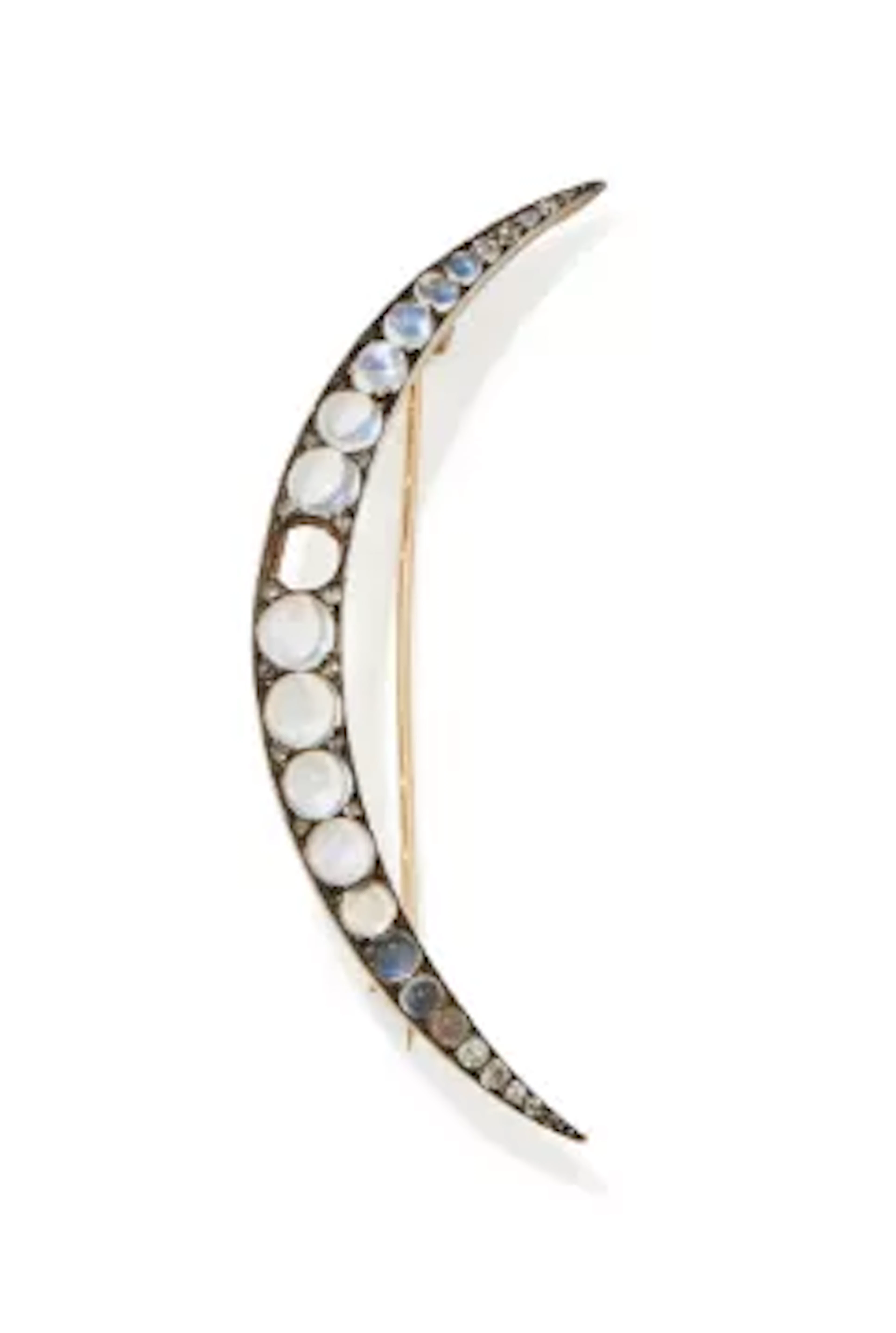A MOONSTONE AND DIAMOND CRESCENT BROOCH, CIRCA 1900