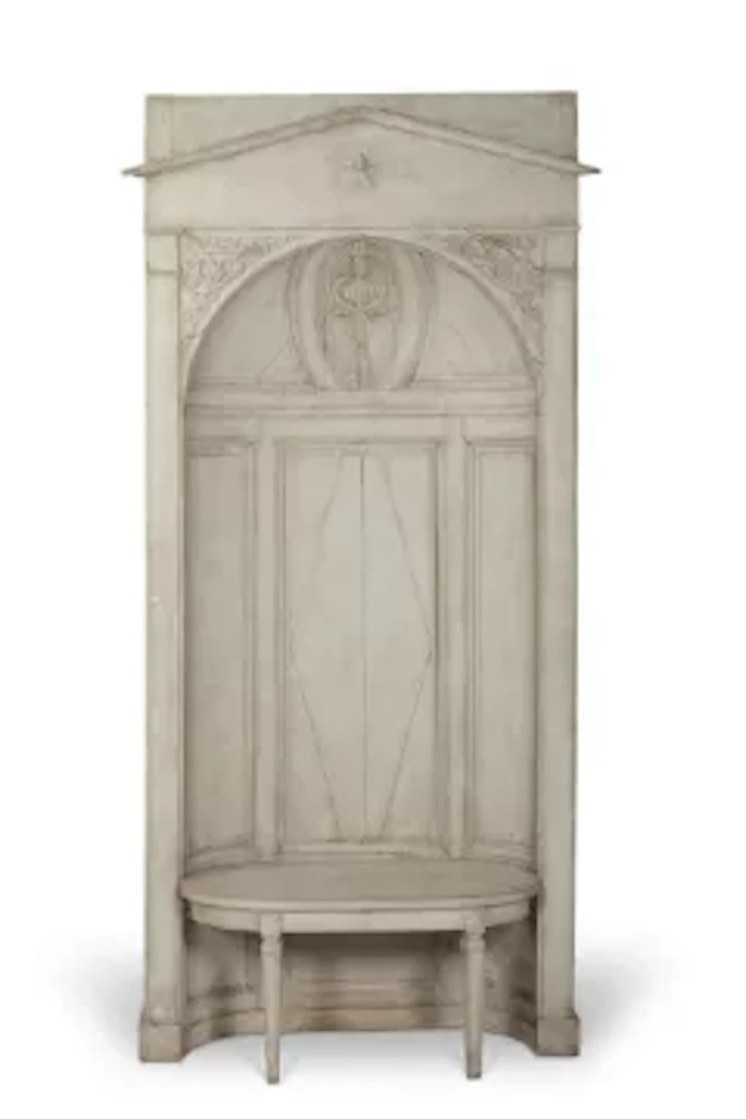 A WHITE PAINTED ARCHITECTURAL HALL BENCH, 19TH CENTURY AND LATER
