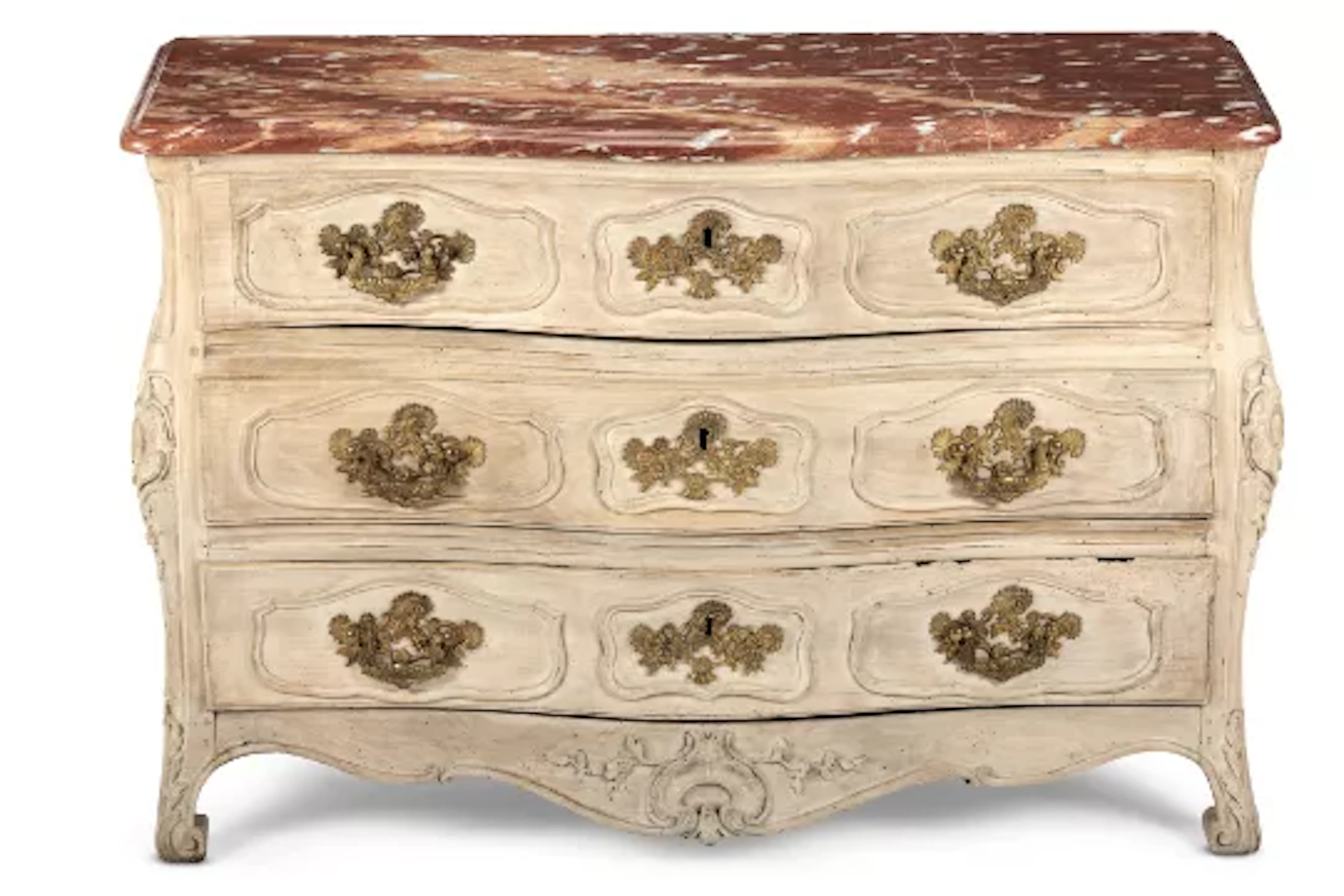 A LOUIS XV BLEACHED OAK BOMBE COMMODE, MID 18TH CENTURY