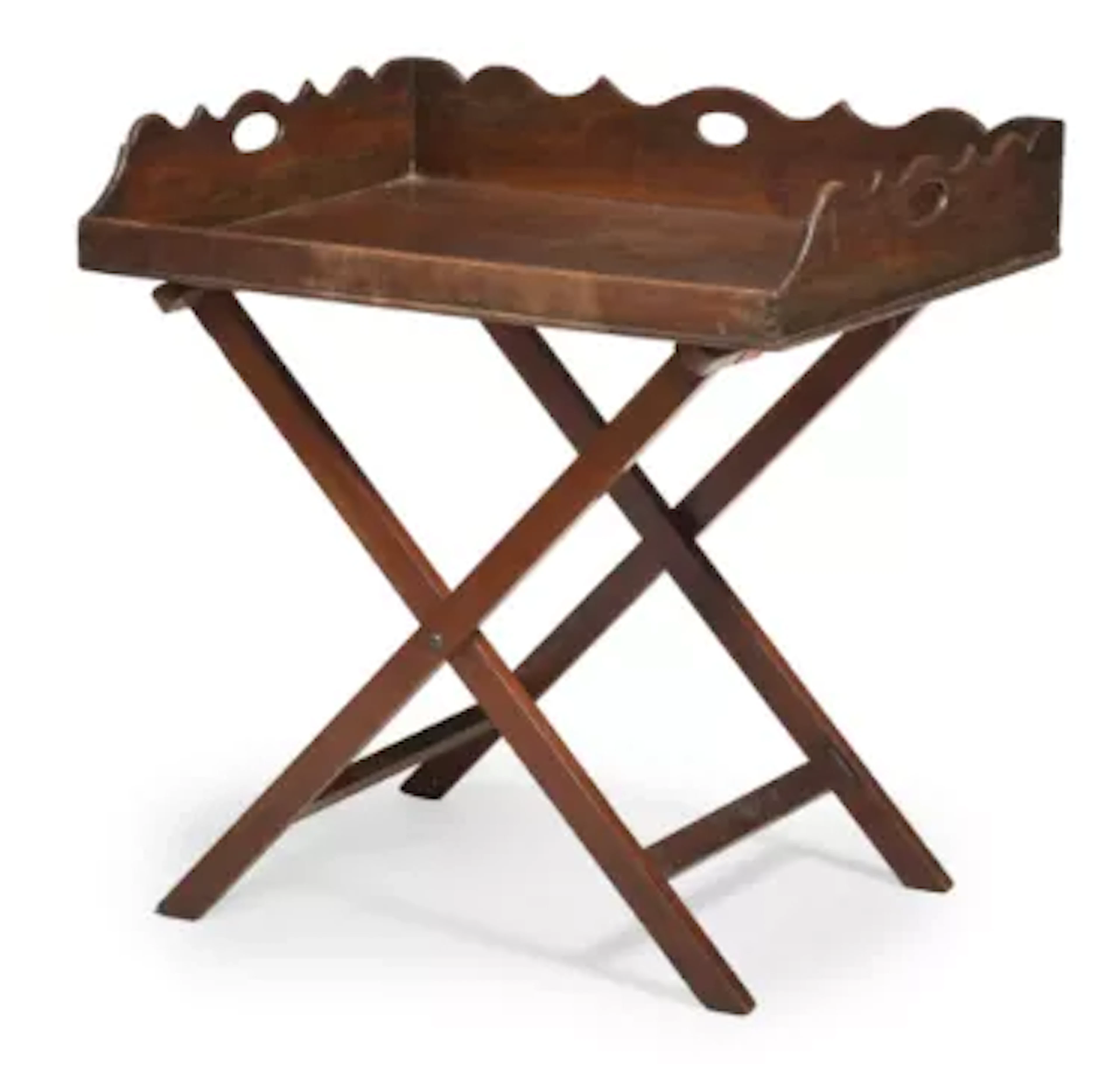 A MAHOGANY BUTLER’S TRAY ON AN X-FRAME STAND, CIRCA 1800