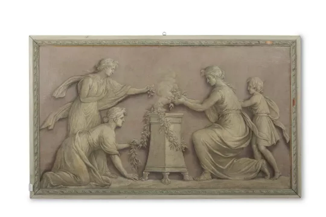 FRENCH SCHOOL (19TH CENTURY), A CLASSICAL VOTIVE SCENE, EN GRISAILLE