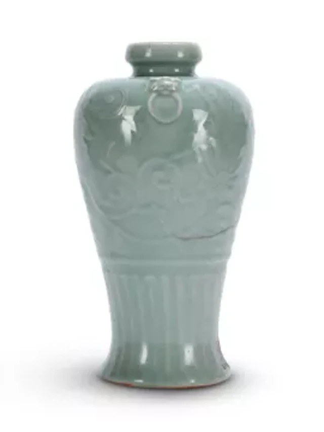 A Chinese celadon two-handled vase, meiping, Qing dynasty
