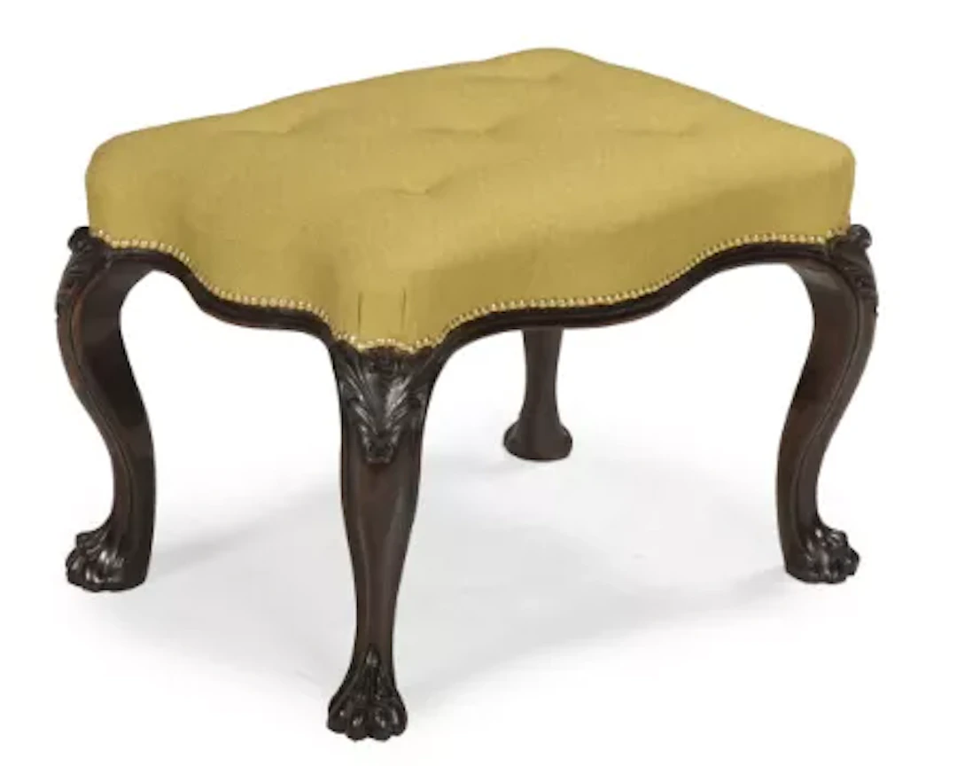 Y AN ANGLO INDIAN CARVED ROSEWOOD AND UPHOLSTERED STOOL, MID 19TH CENTURY