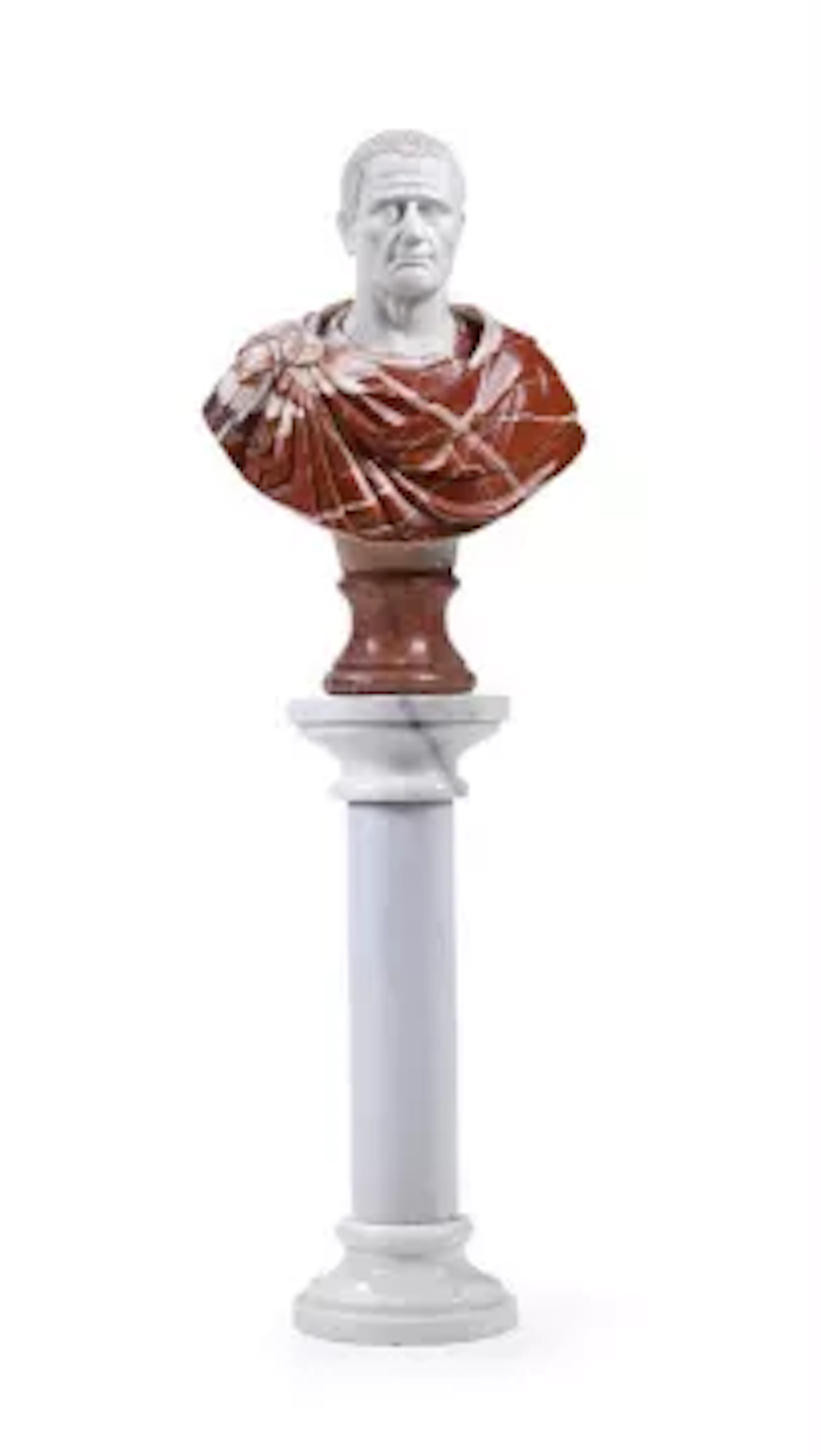 A LARGE CARVED MARBLE BUST OF A ROMAN MAN, POSSIBLY SPANISH, TOGETHER