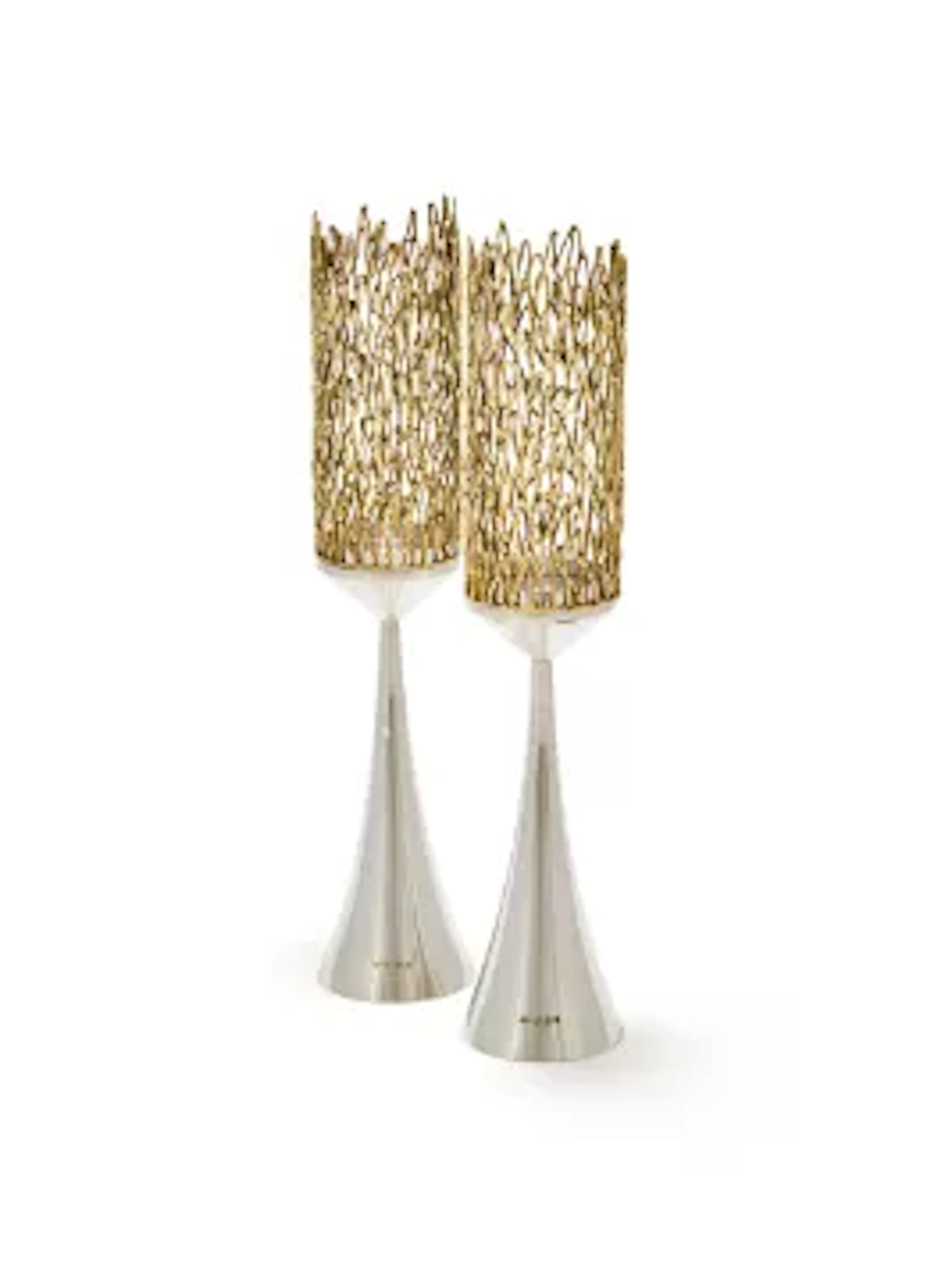 STUART DEVLIN, A PAIR OF SILVER AND SILVER GILT TRUMPET SHAPED CANDLESTICKS
