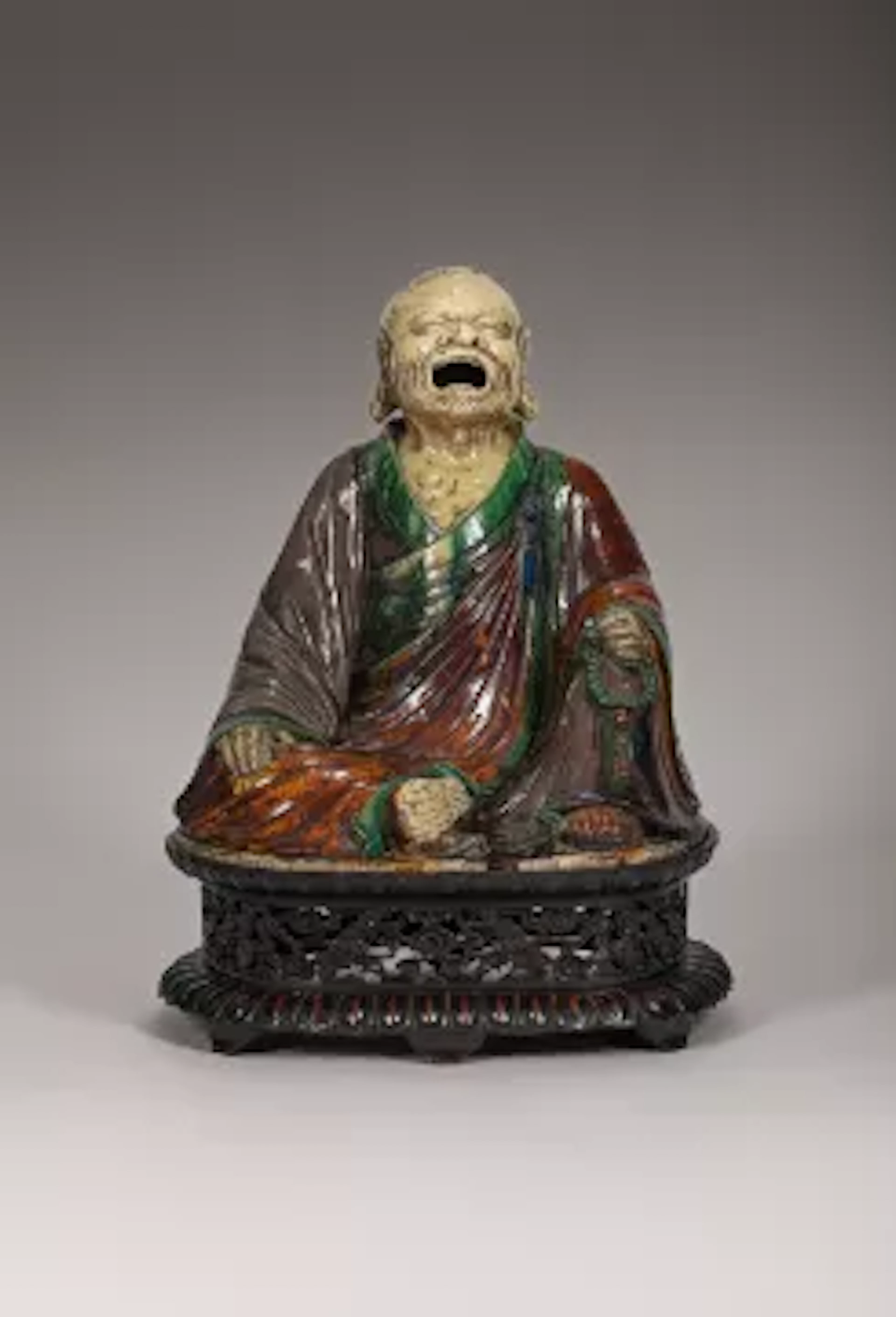A large and rare Chinese sancai-glazed pottery figure an Arhat, Savaka