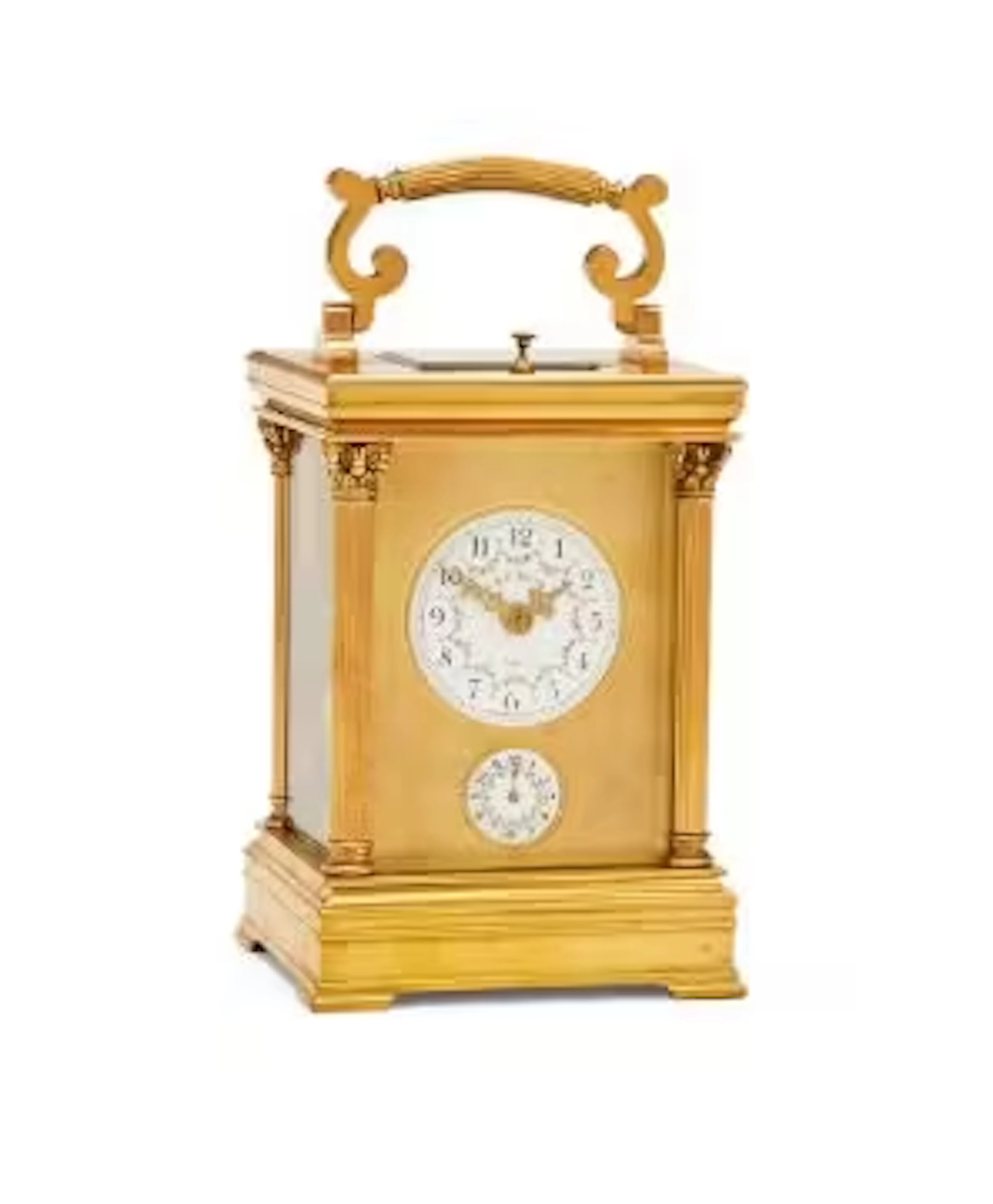 A FRENCH GILT BRASS ANGLAISE RICHE CASED CARRIAGE CLOCK WITH PUSH-BUTTON