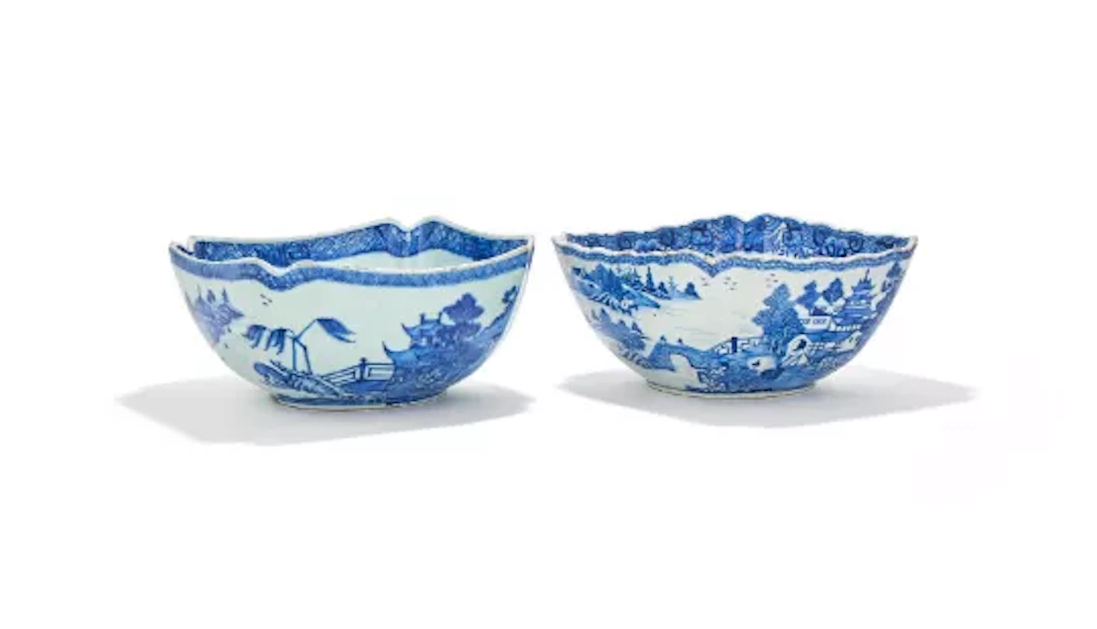 TWO CHINESE BLUE AND WHITE SQUARE SALAD BOWLS, QIANLONG