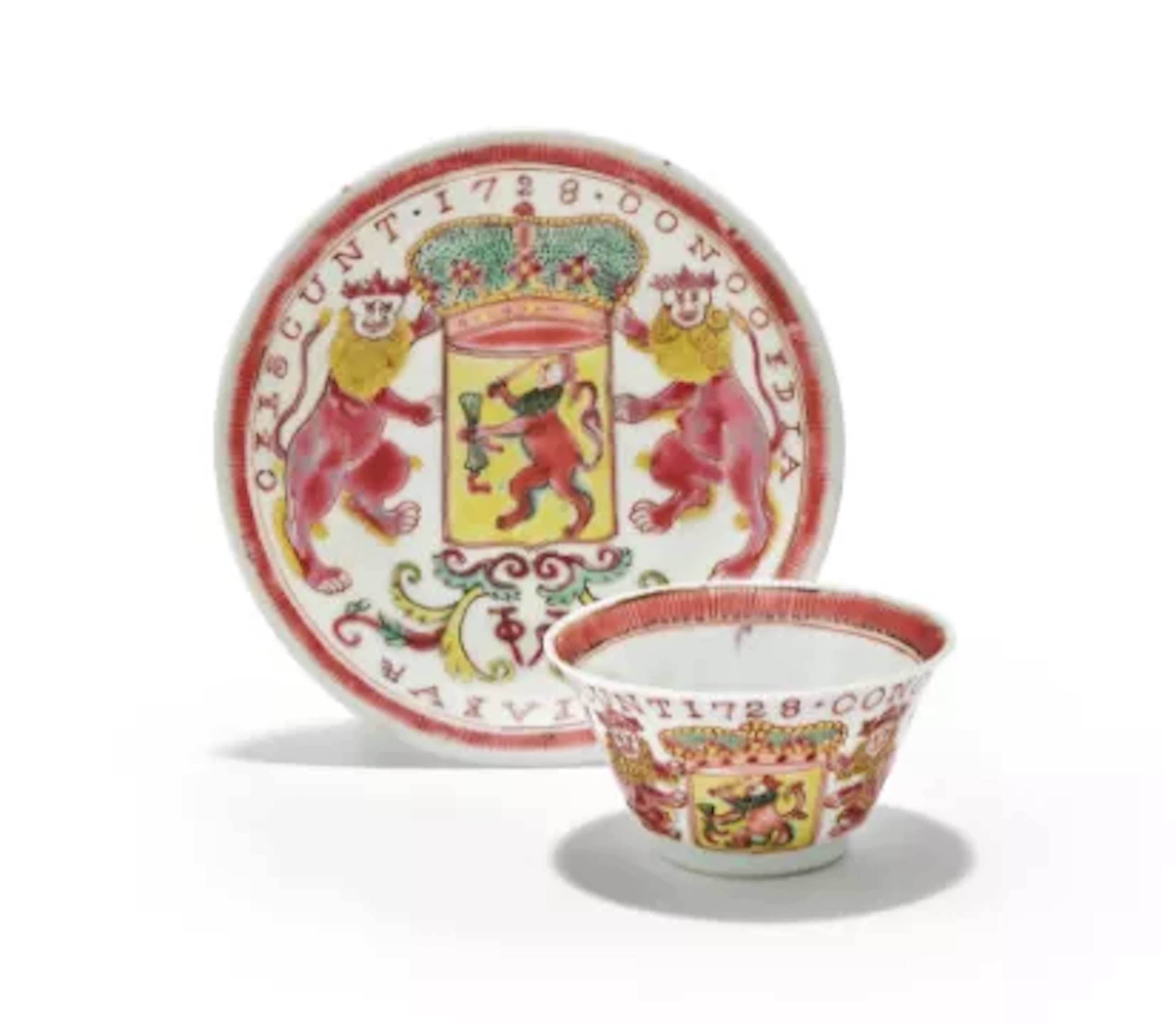 A Chinese Famille Rose teabowl and saucer, Qing Dynasty, Yongzheng, circa 1735