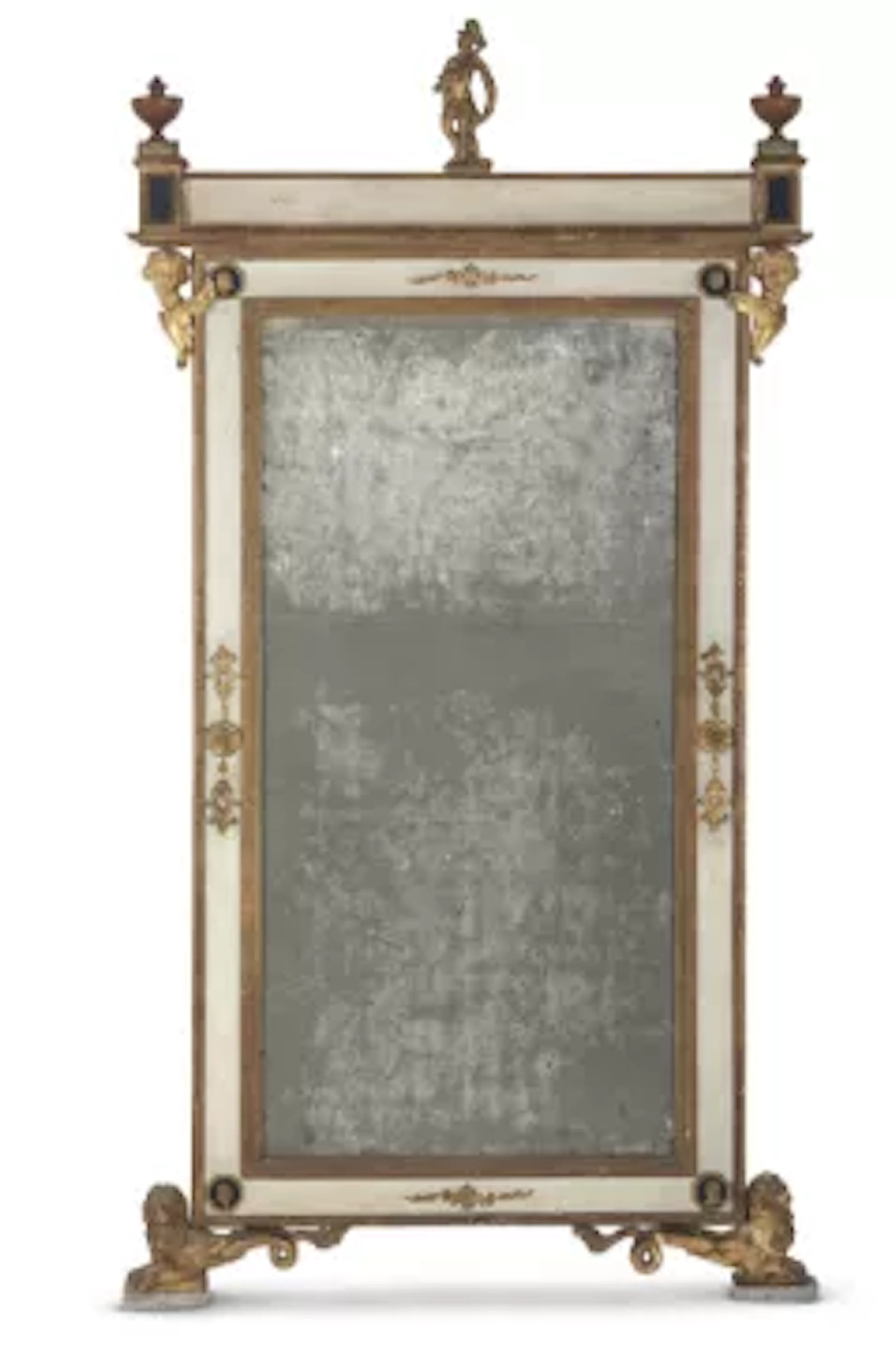 A CARVED GILTWOOD AND WHITE PAINTED EMPIRE PIER MIRROR, ITALIAN, CIRCA