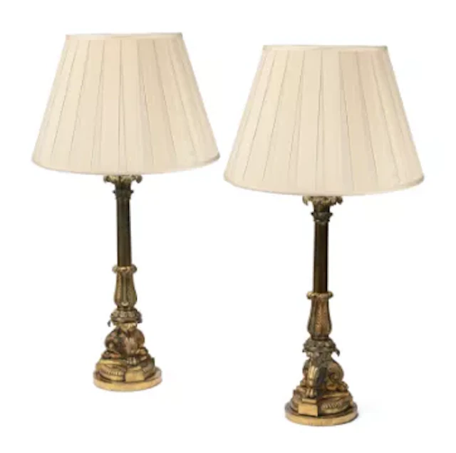 A PAIR OF GILT BRONZE CANDLESTICK TABLE LAMPS, LATE 19TH CENTURY