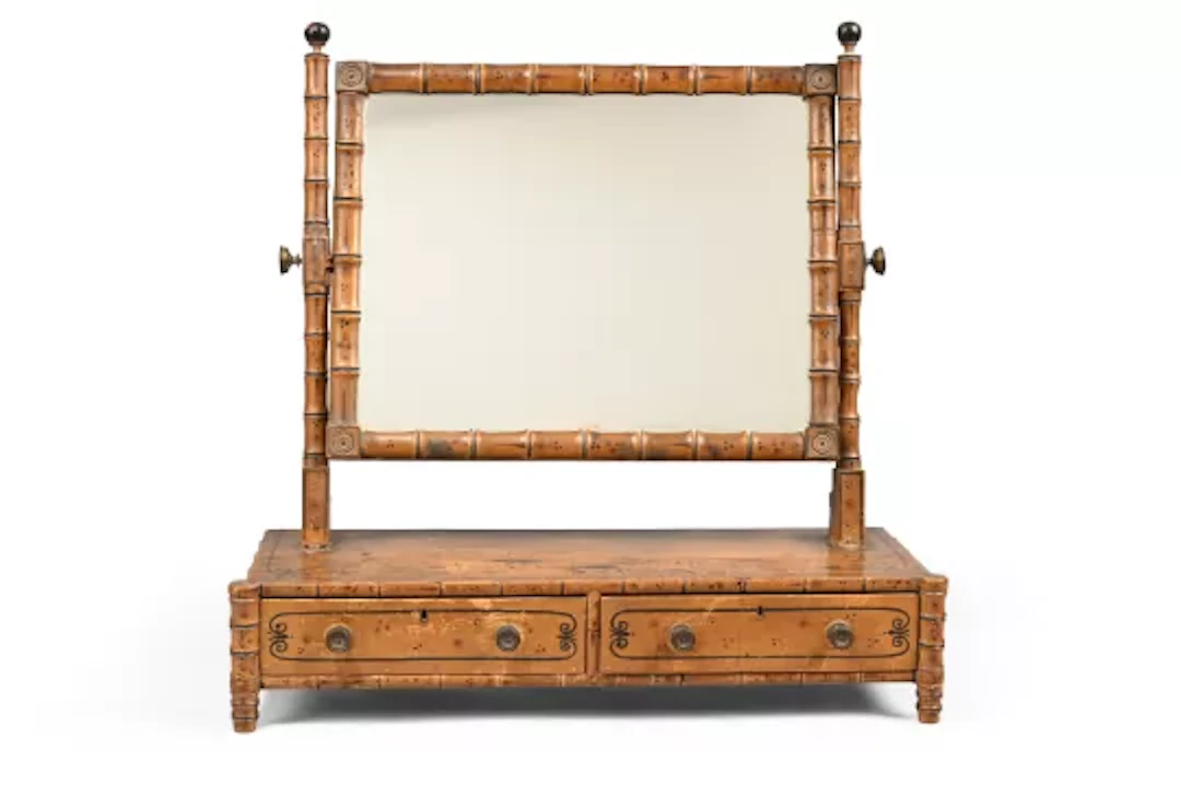 A REGENCY PAINTED AND SIMULATED BAMBOO DRESSING MIRROR, CIRCA 1815
