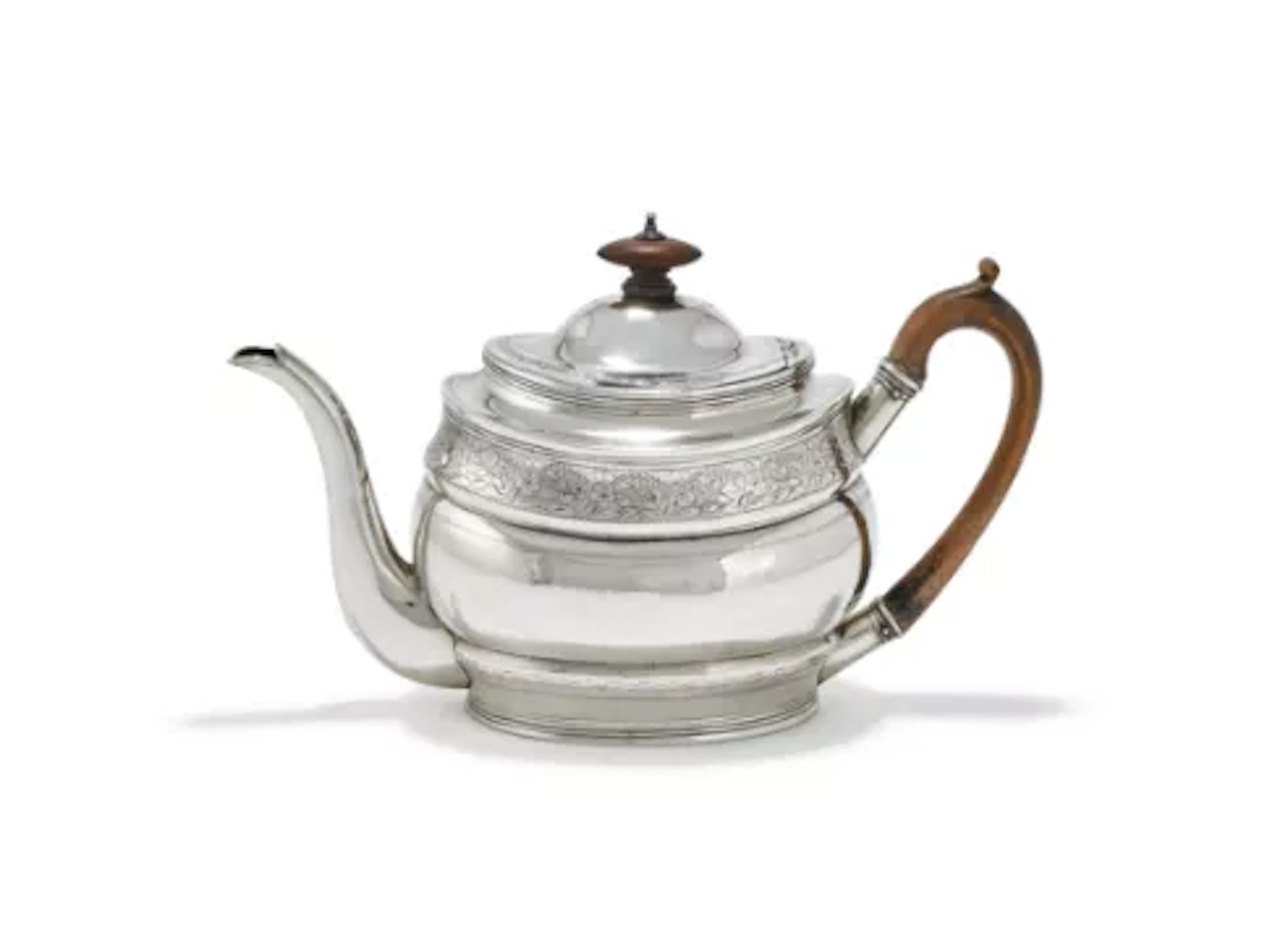 A GEORGE III SILVER OVAL TEAPOT, ROBERT HENNELL & SAMUEL HENNELL, LONDON 1803