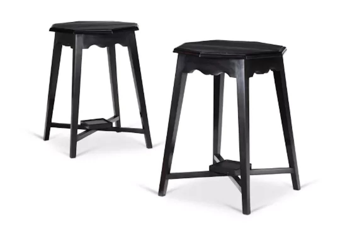 Y A PAIR OF SOLID EBONY OCTAGONAL TABLES, INDIAN, MODERN