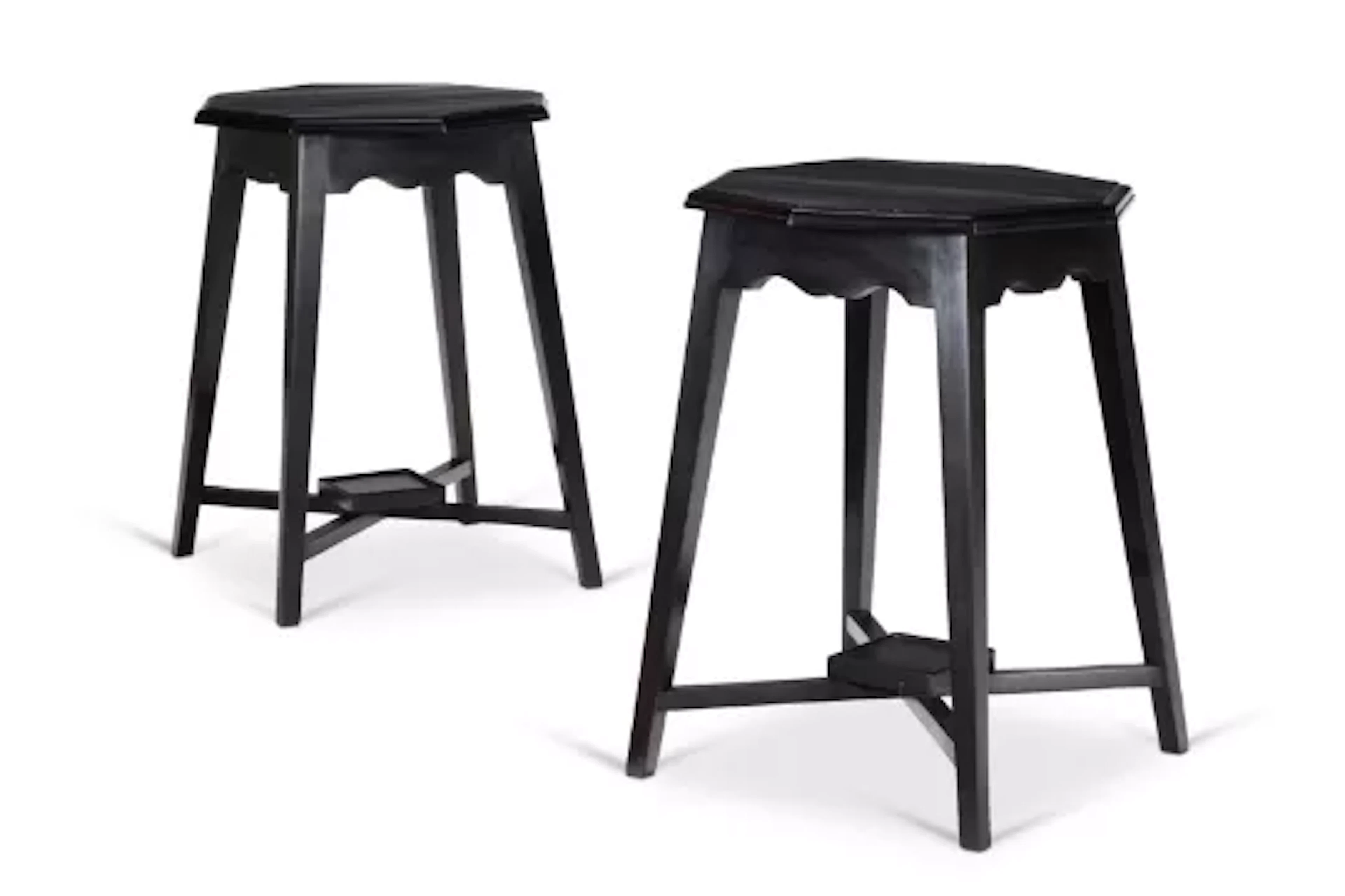Y A PAIR OF SOLID EBONY OCTAGONAL TABLES, INDIAN, MODERN