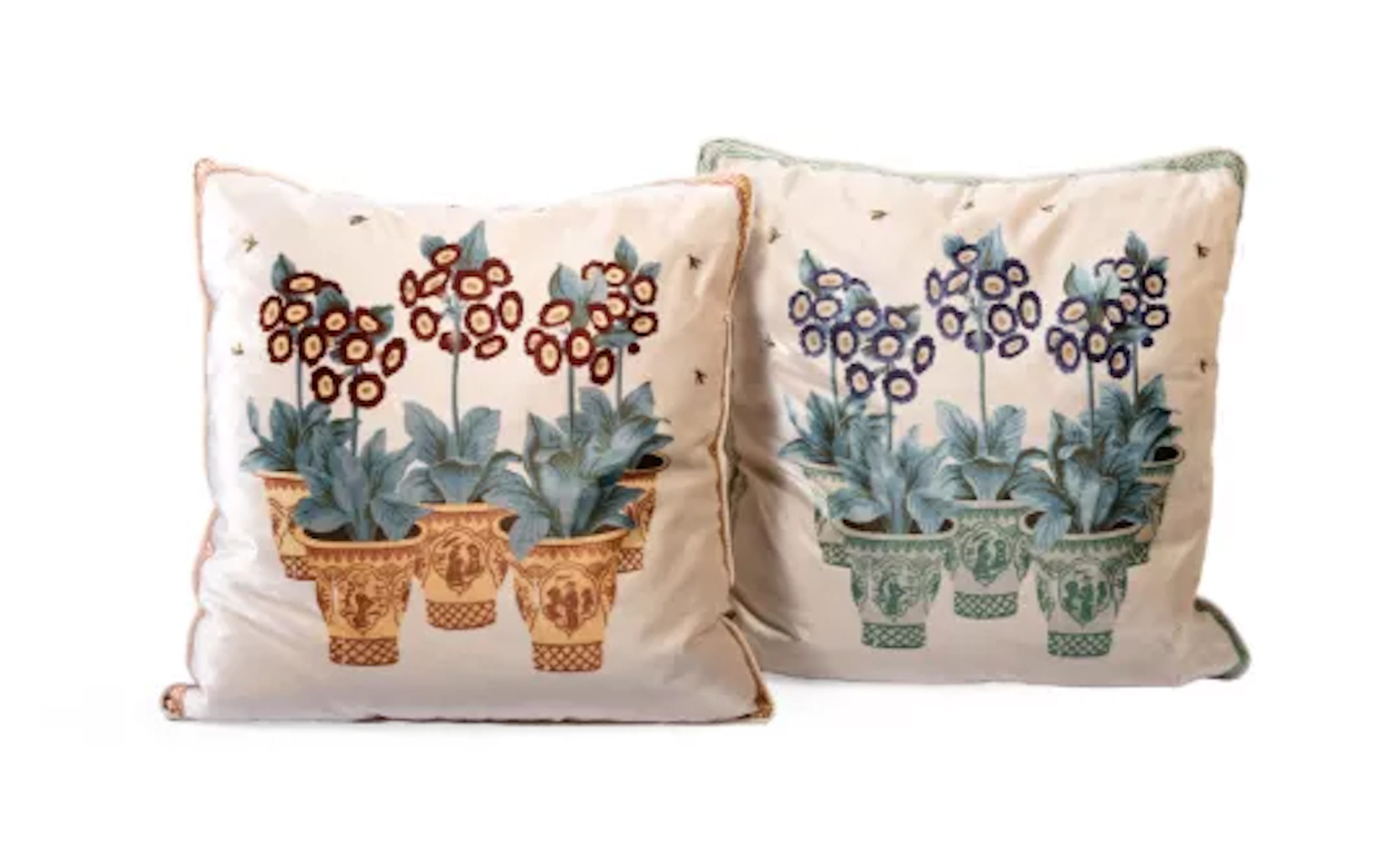 A PAIR OF PRINTED VELVET CUSHIONS, BY GEORGE OAKES, LATE 20TH CENTURY