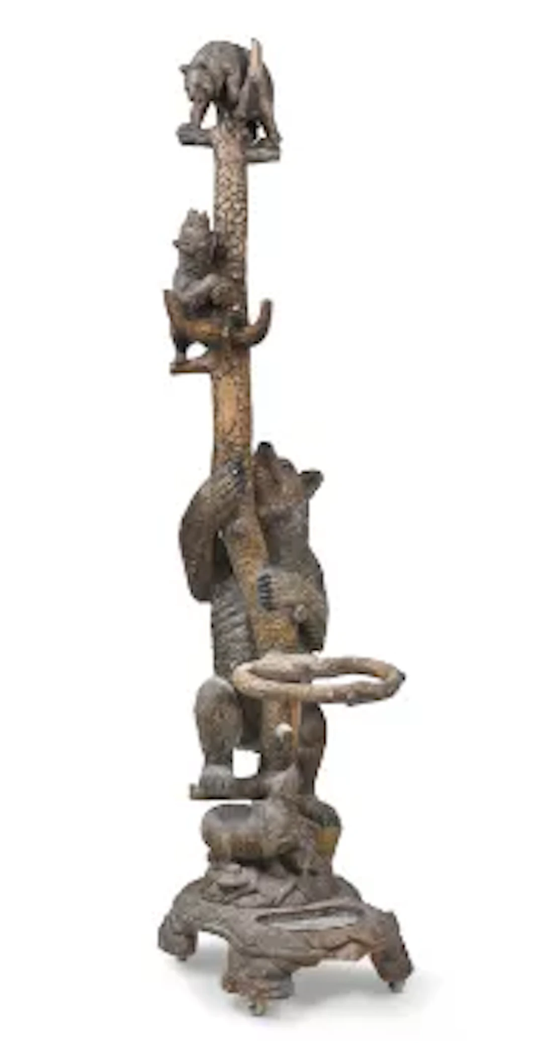 A BLACK FOREST CARVED BROWN BEAR HALL OR STICK STAND, MODERN