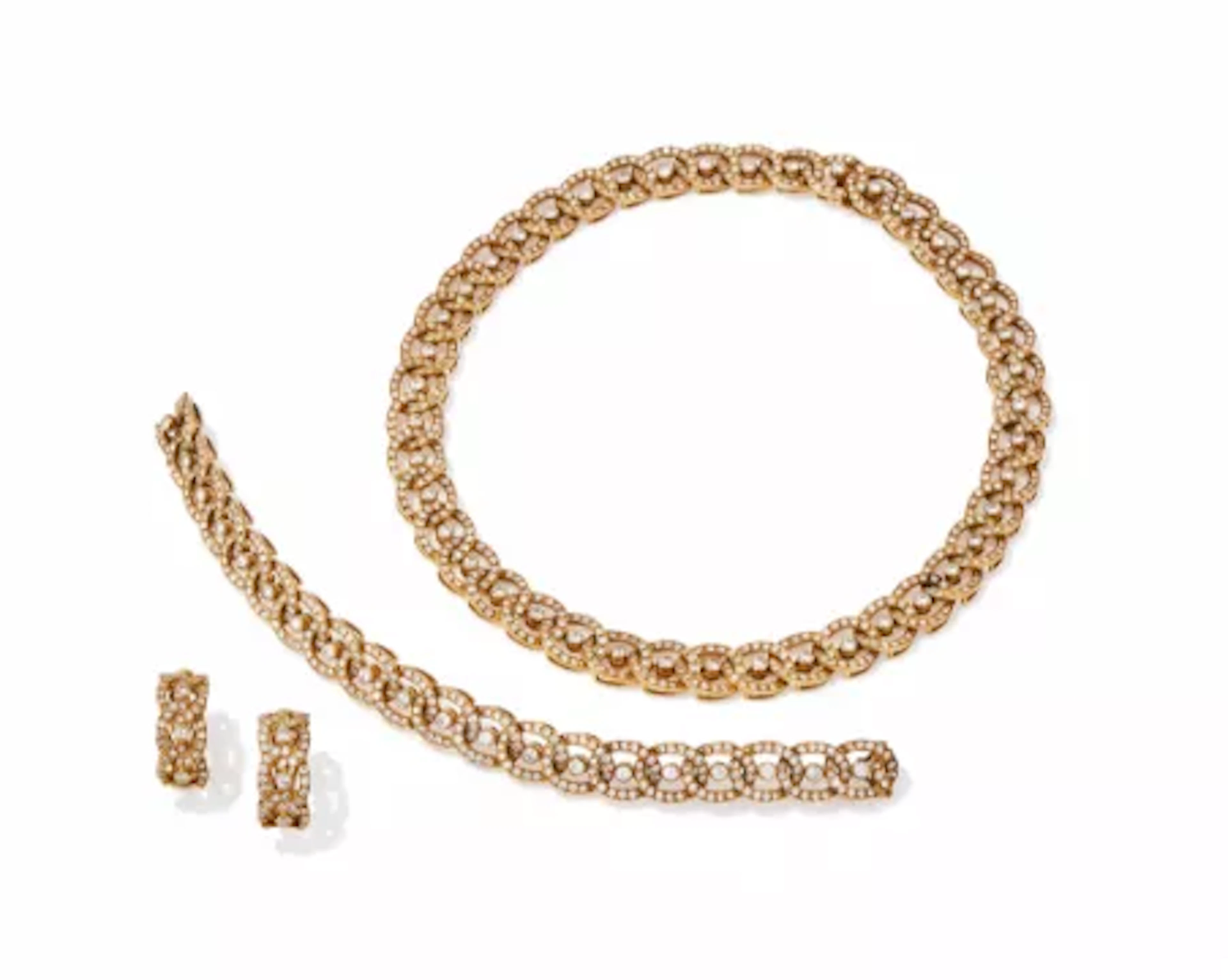 GARRARD, A DIAMOND 'ONE ONE TWO' NECKLACE, BRACELET AND EARRING SUITE