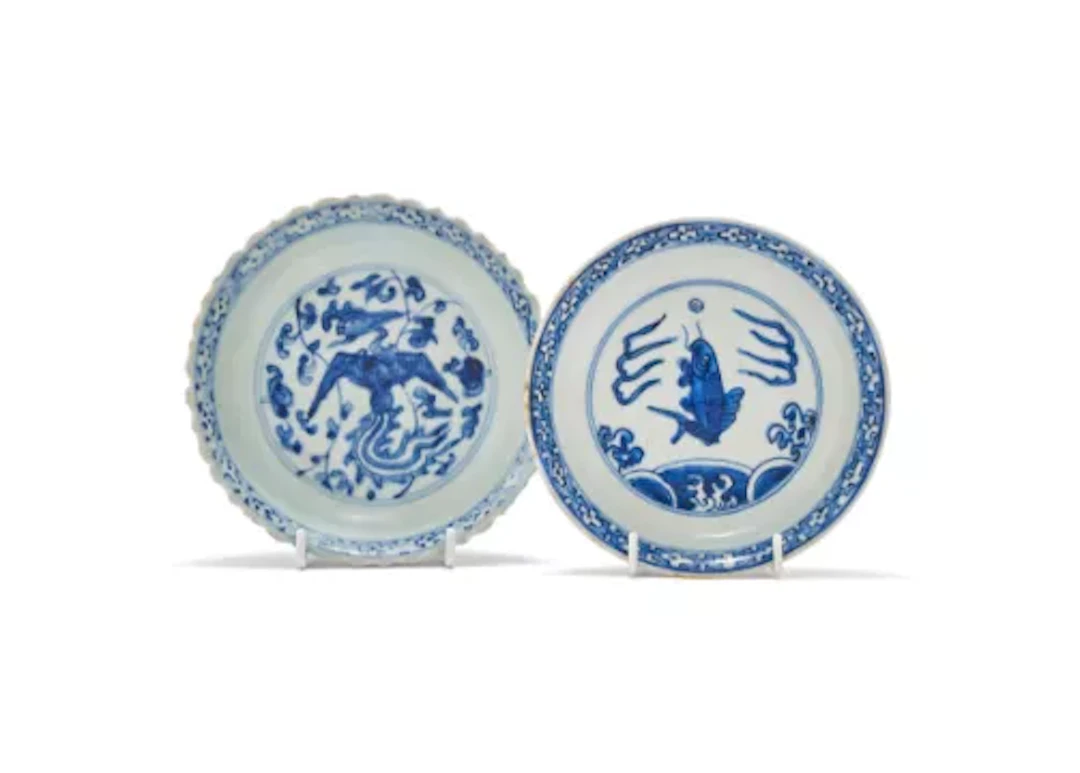 Two Chinese blue and white saucer dishes, 16th century