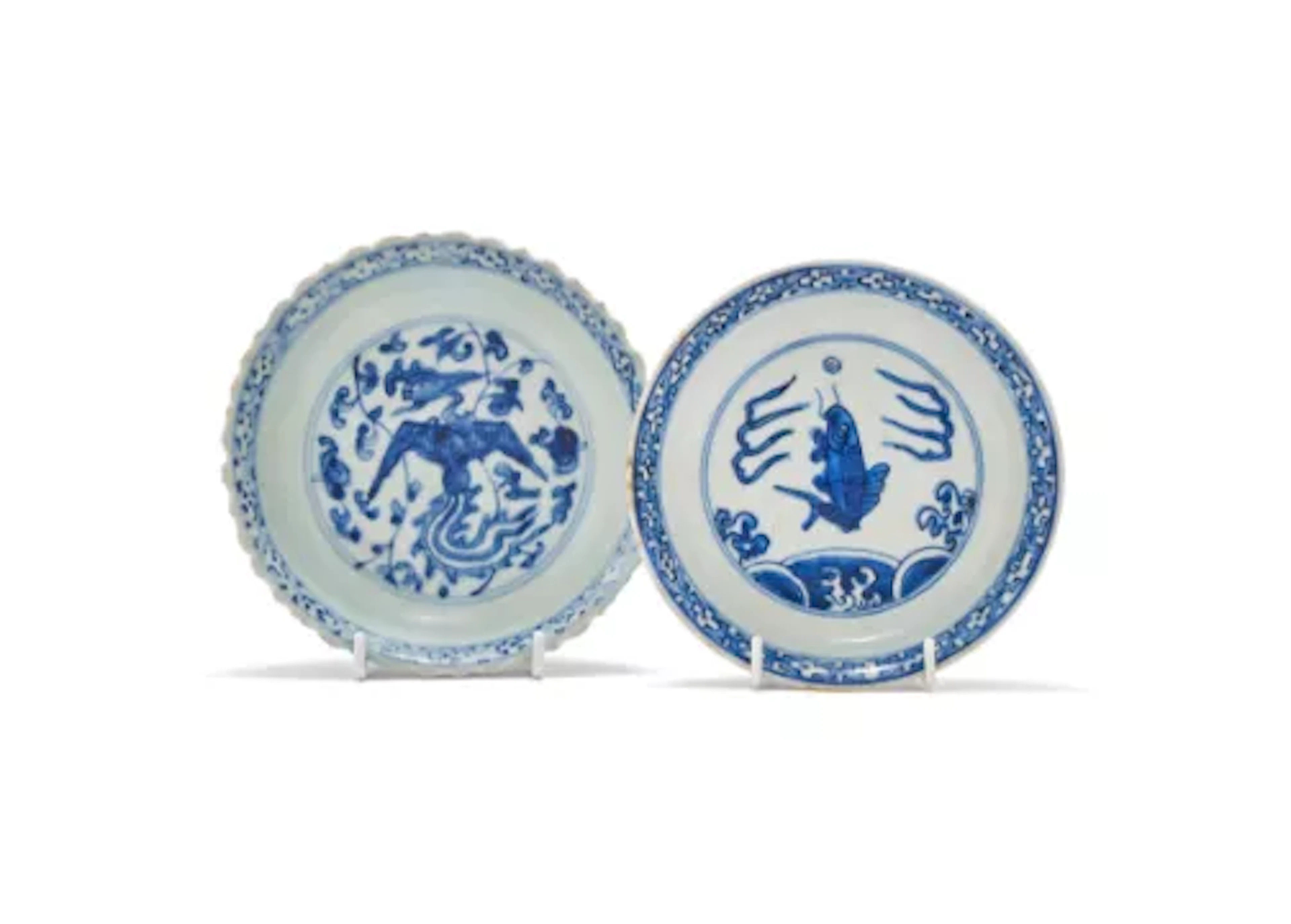 Two Chinese blue and white saucer dishes, 16th century