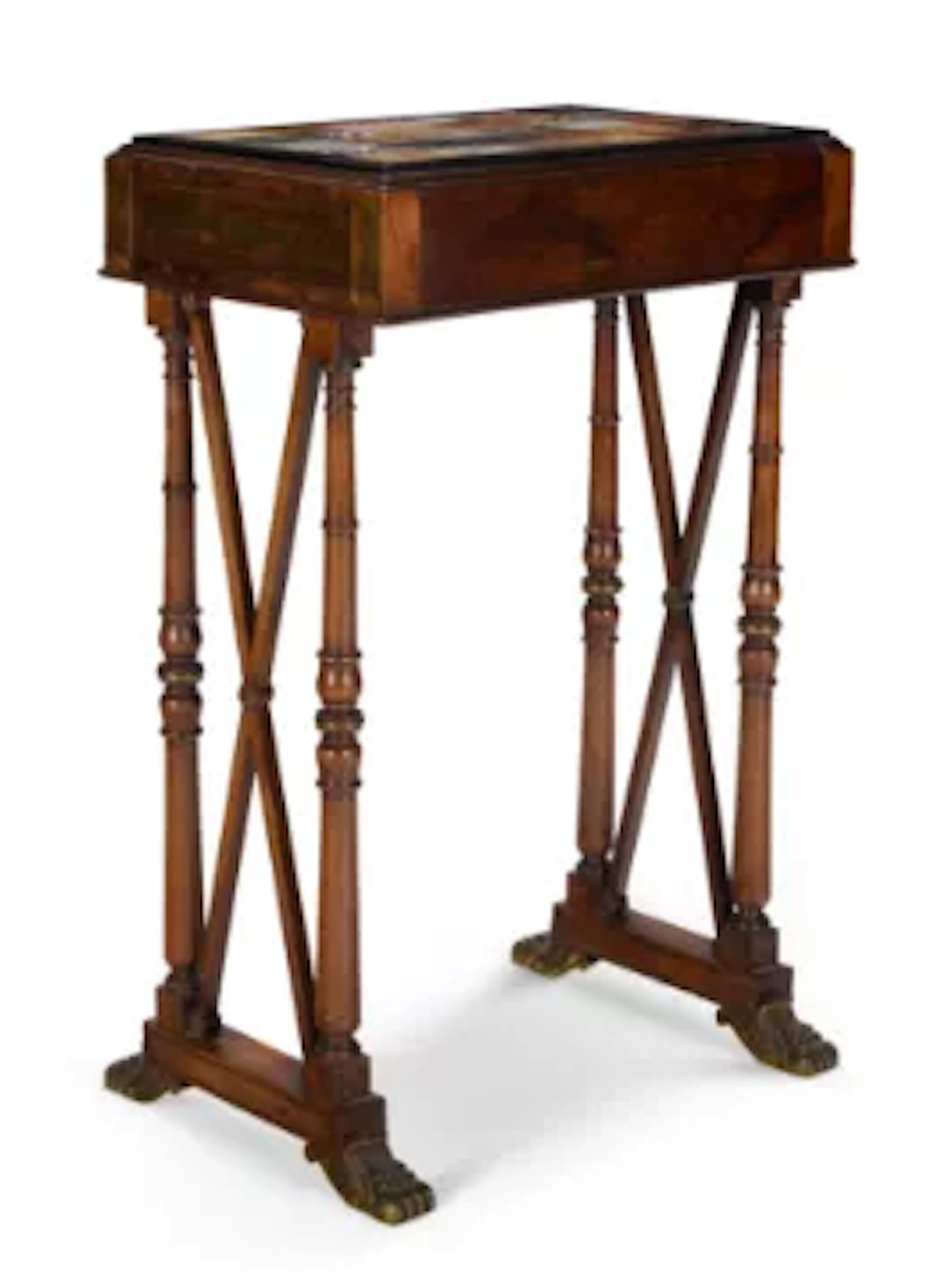 Y A REGENCY BRASS-INLAID ROSEWOOD AND SPECIMEN MARBLE OCCASIONAL TABLE