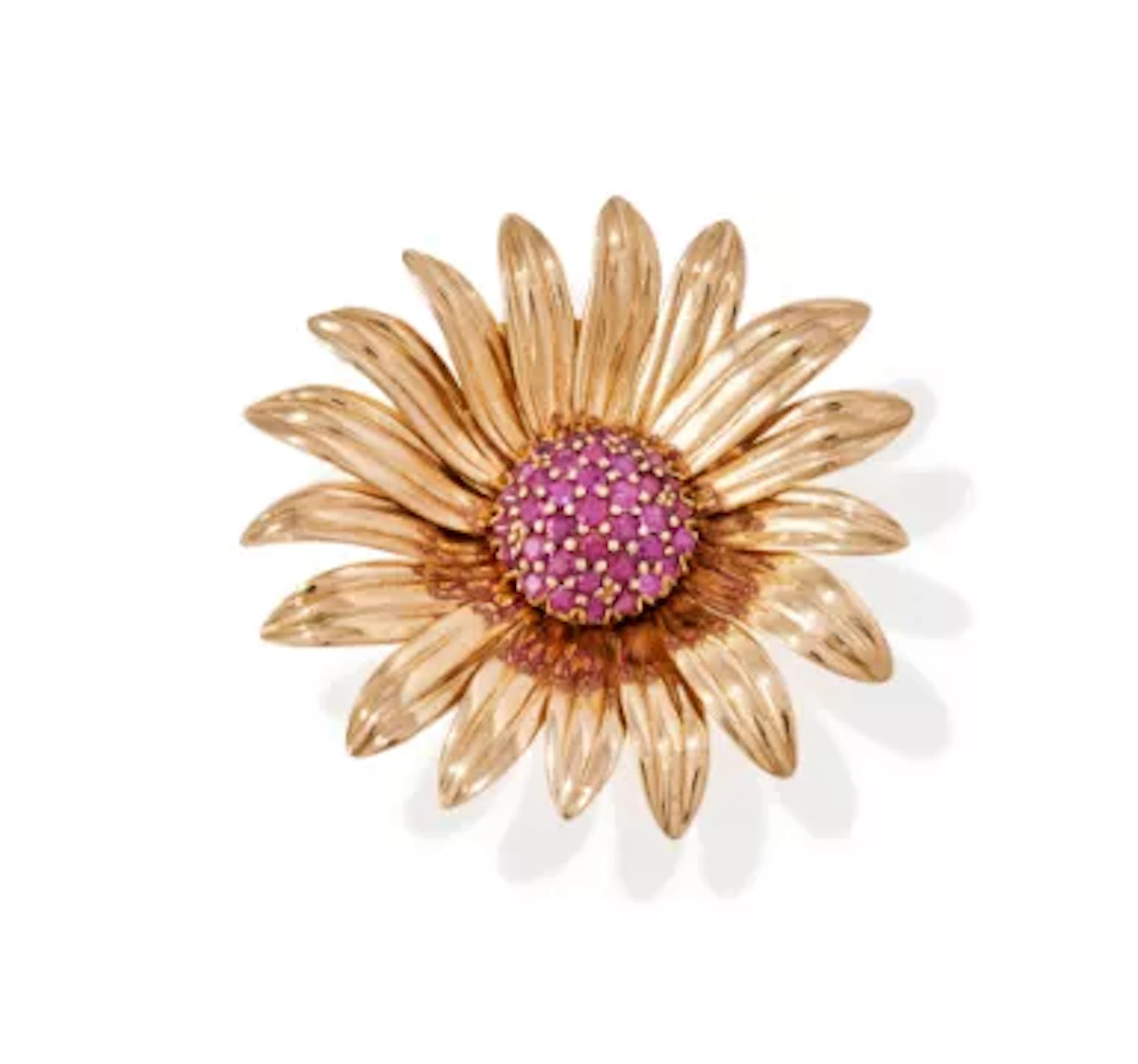 CARTIER, A RUBY SET FLOWER HEAD BROOCH