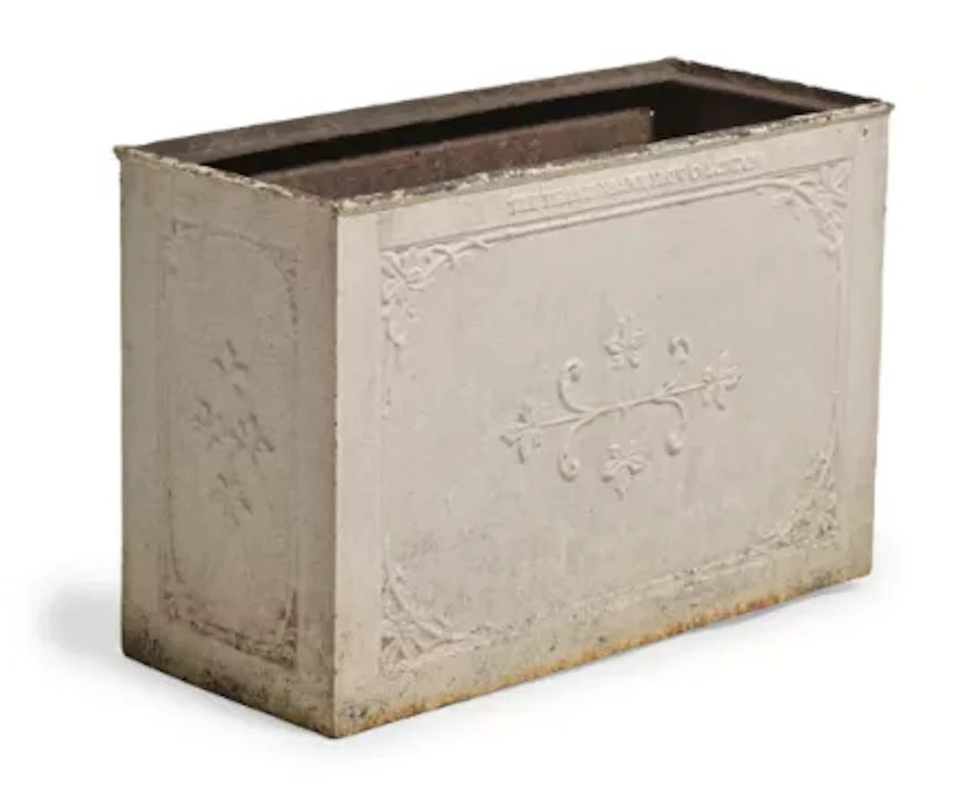A VICTORIAN CAST IRON RECTANGULAR PLINTH FORM PLANT TROUGH, SECOND