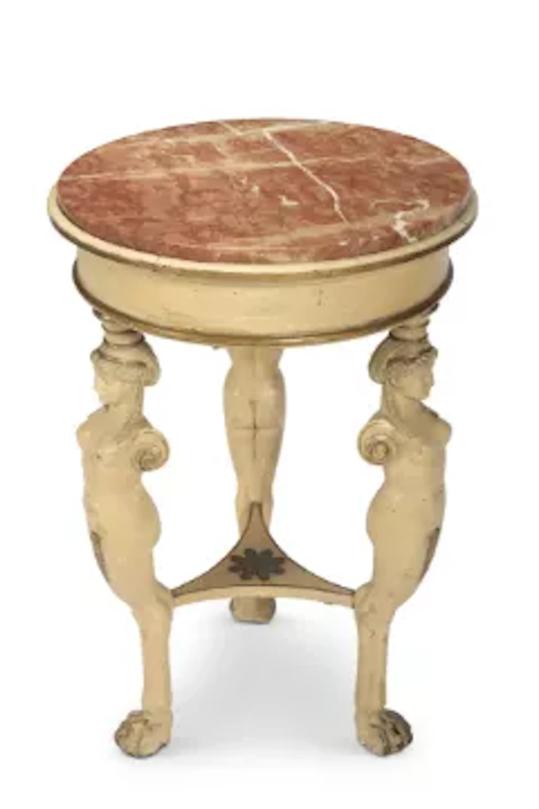 A NEOCLASSICAL CREAM PAINTED AND PARCEL GILT CIRCULAR TABLE, FRENCH