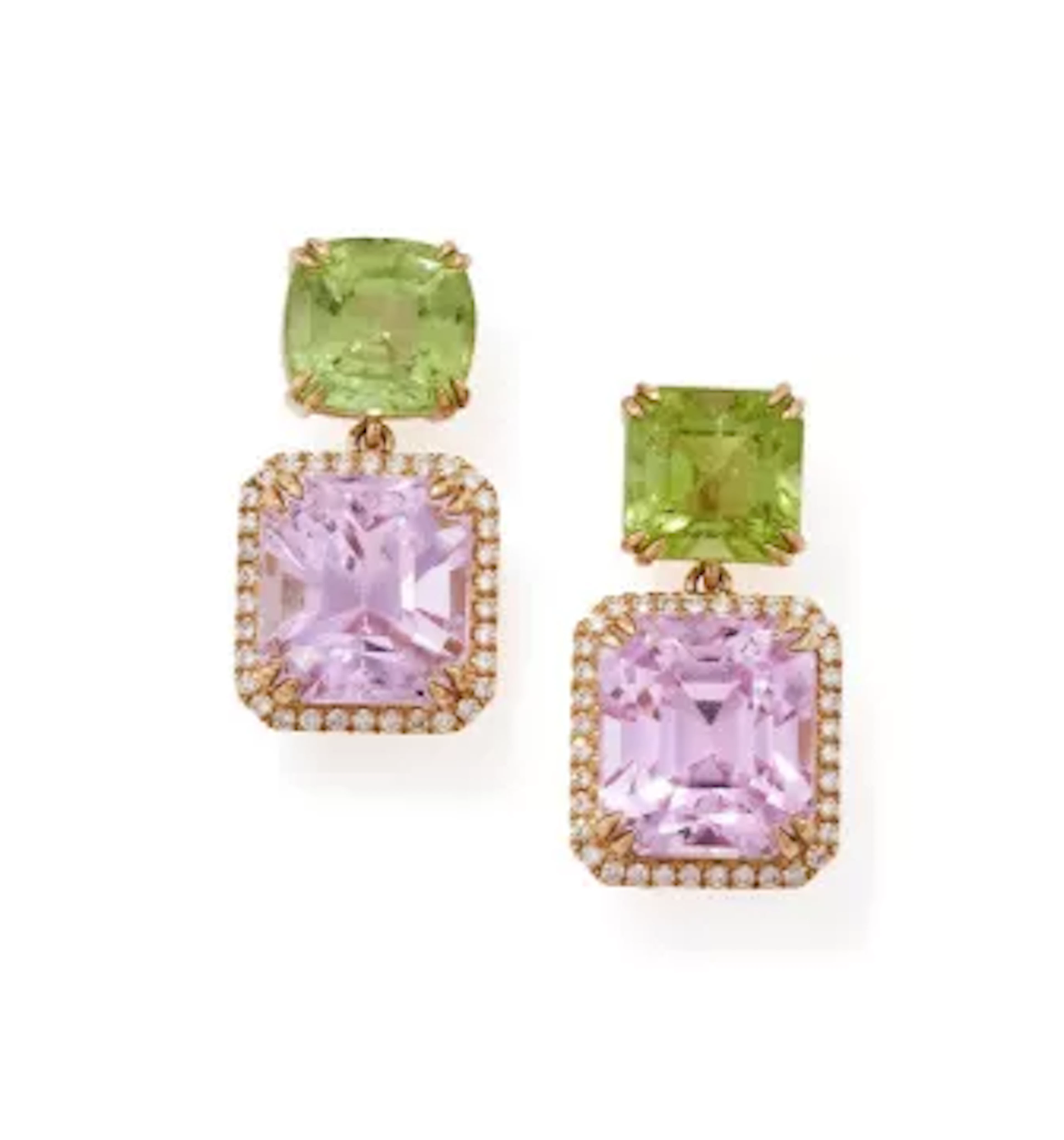 A PAIR OF DIAMOND AND GEM SET EARRINGS