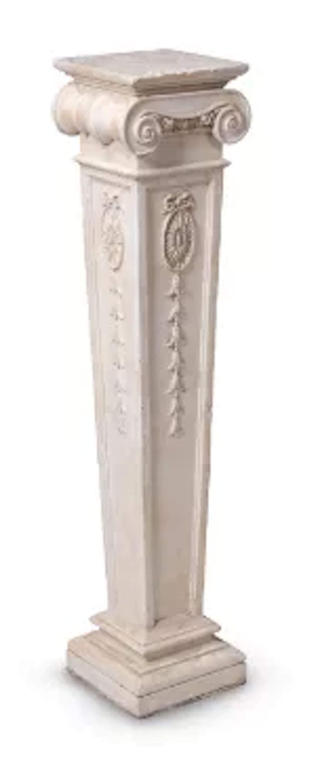 A CARVED PLASTER ARCHITECTURAL PEDESTAL, IN THE MANNER OF ROBERT ADAM