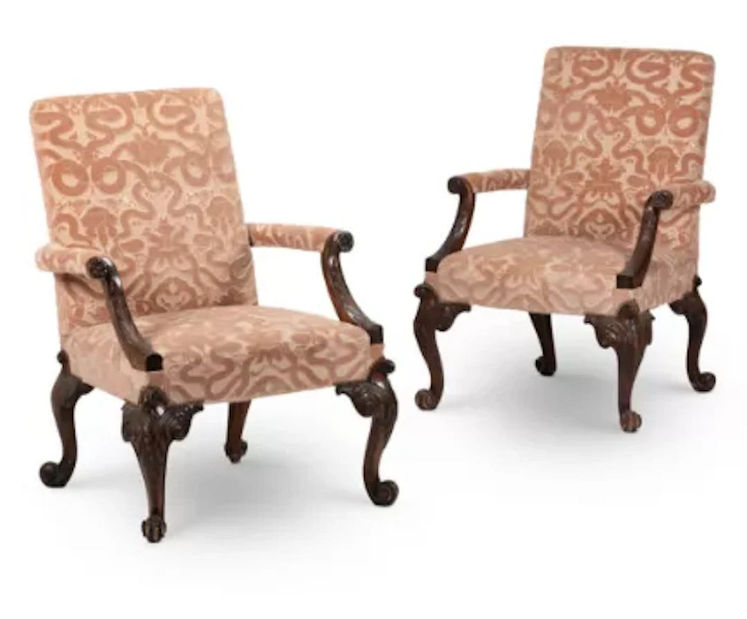 A PAIR OF LARGE MAHOGANY 'GAINSBOROUGH' ARMCHAIRS OF GEORGE II STYLE