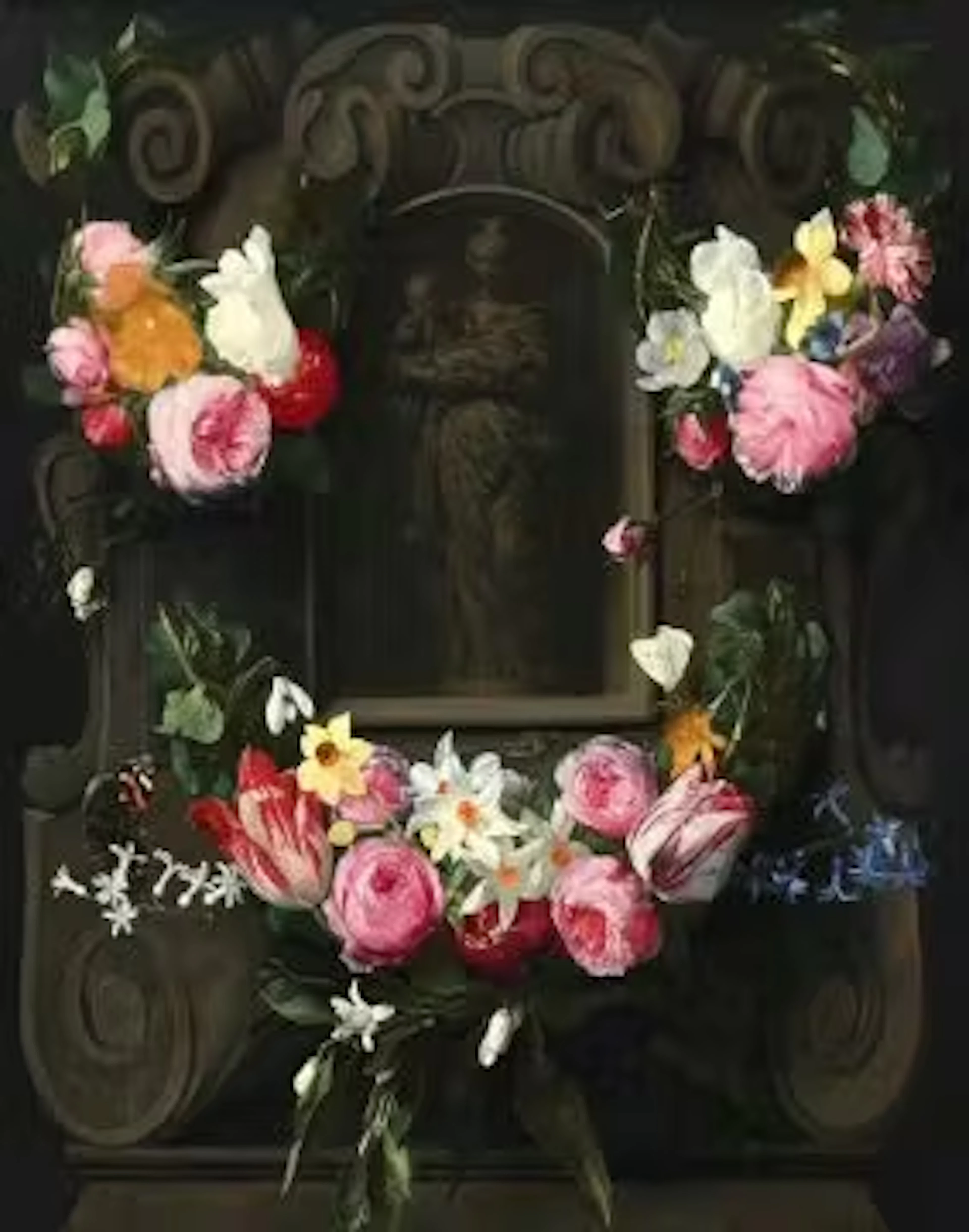 ‡ DANIEL SEGHERS (1590-1661), SWAGS OF FLOWERS SURROUNDING A CARTOUCHE