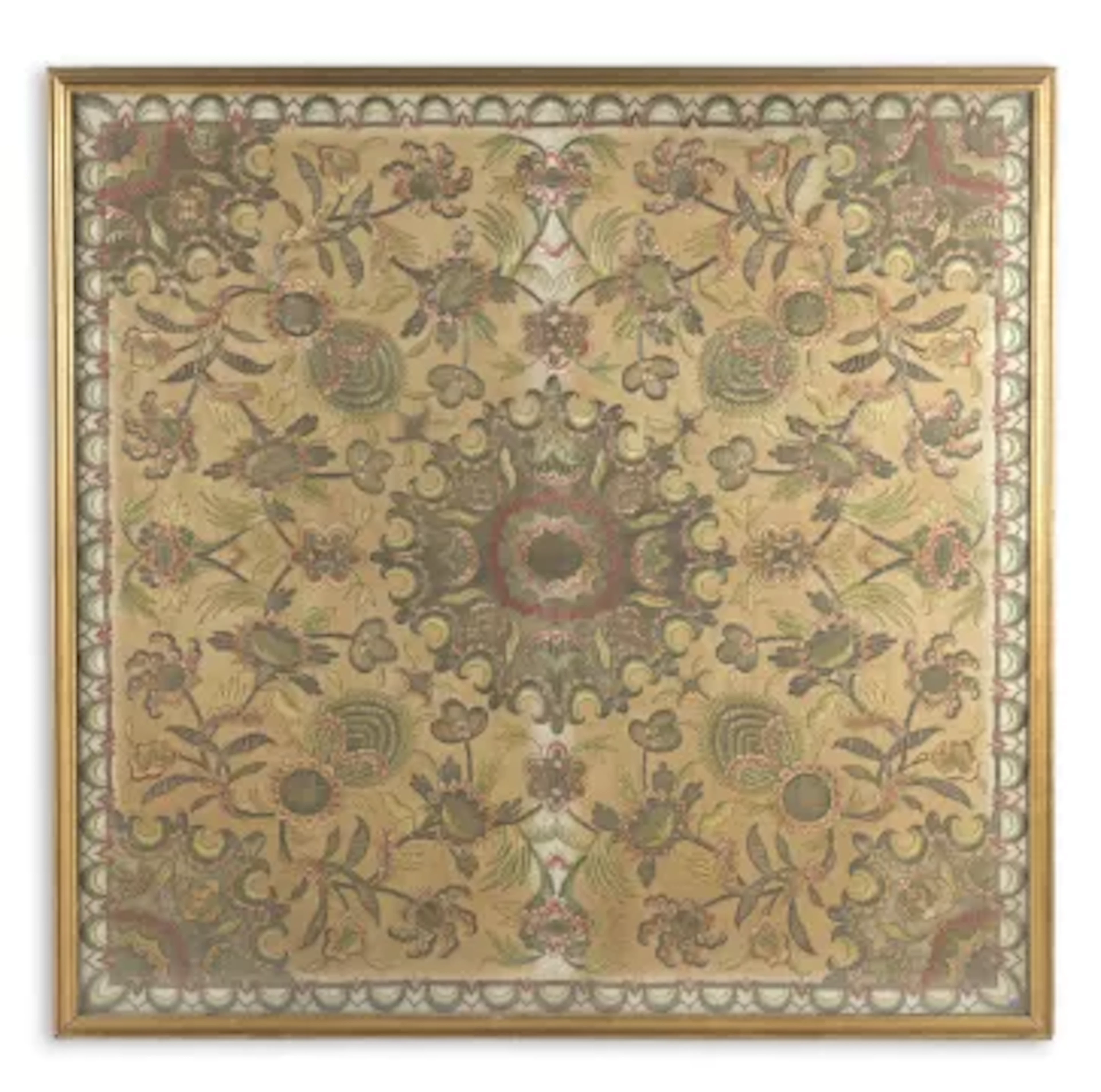 A LARGE EMBROIDERED SILK AND METAL THREAD HANGING, ANGLO INDIAN, 19TH CENTURY