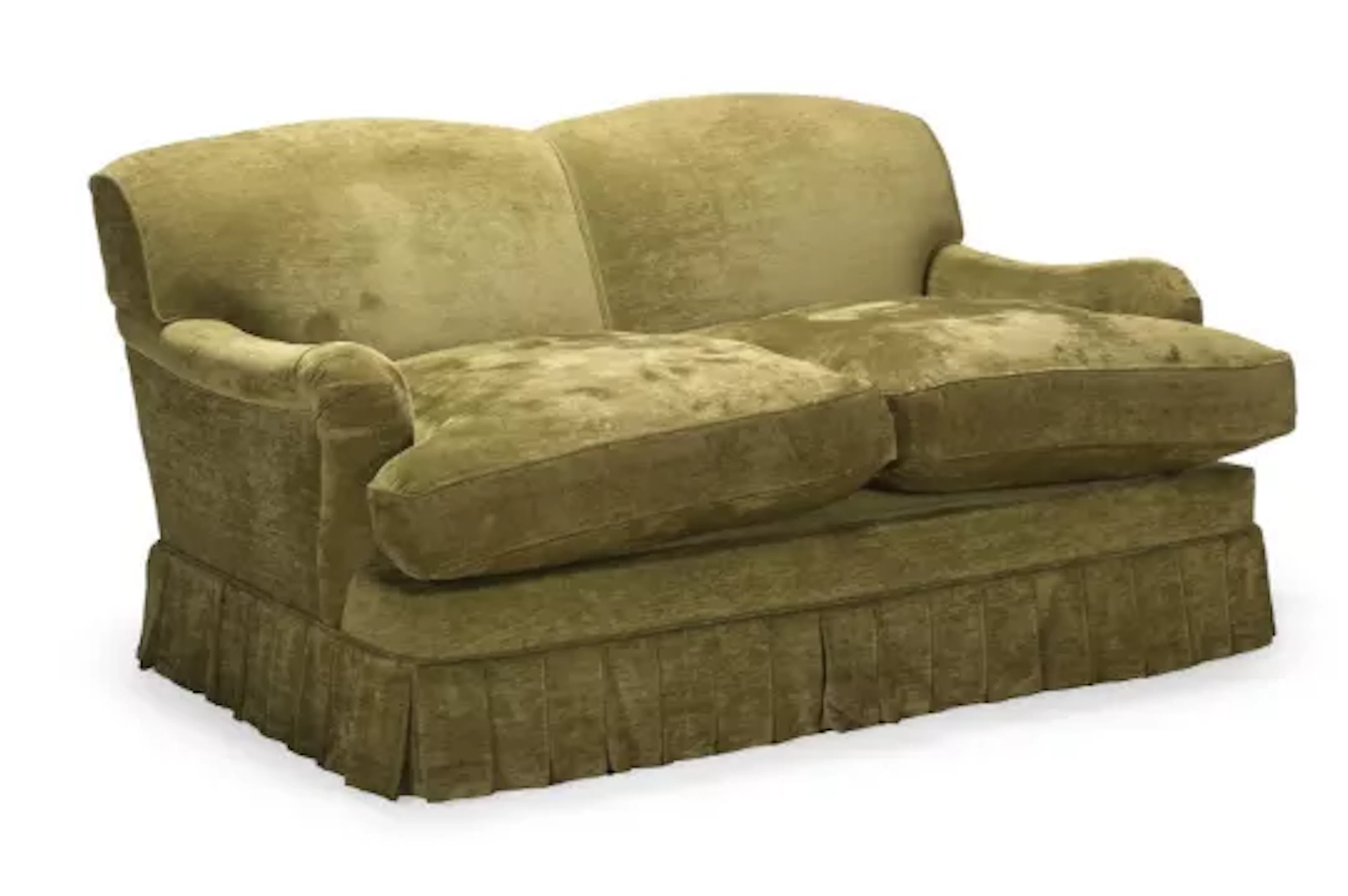 A GEORGE SMITH GREEN TWO SEAT SOFA BED, CIRCA 2021