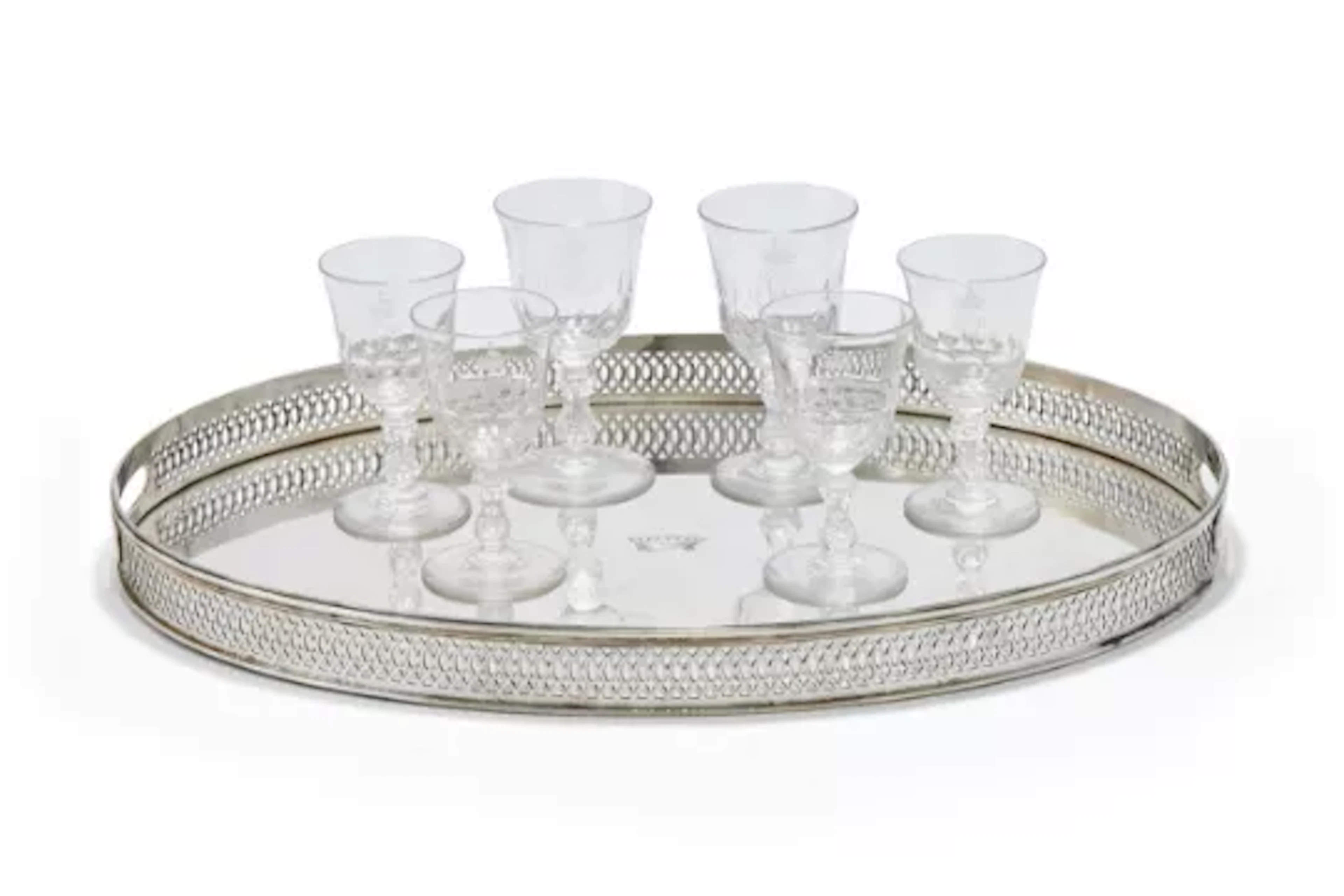 AN ELECTRO-PLATED OVAL GALLERY TRAY, UNMARKED