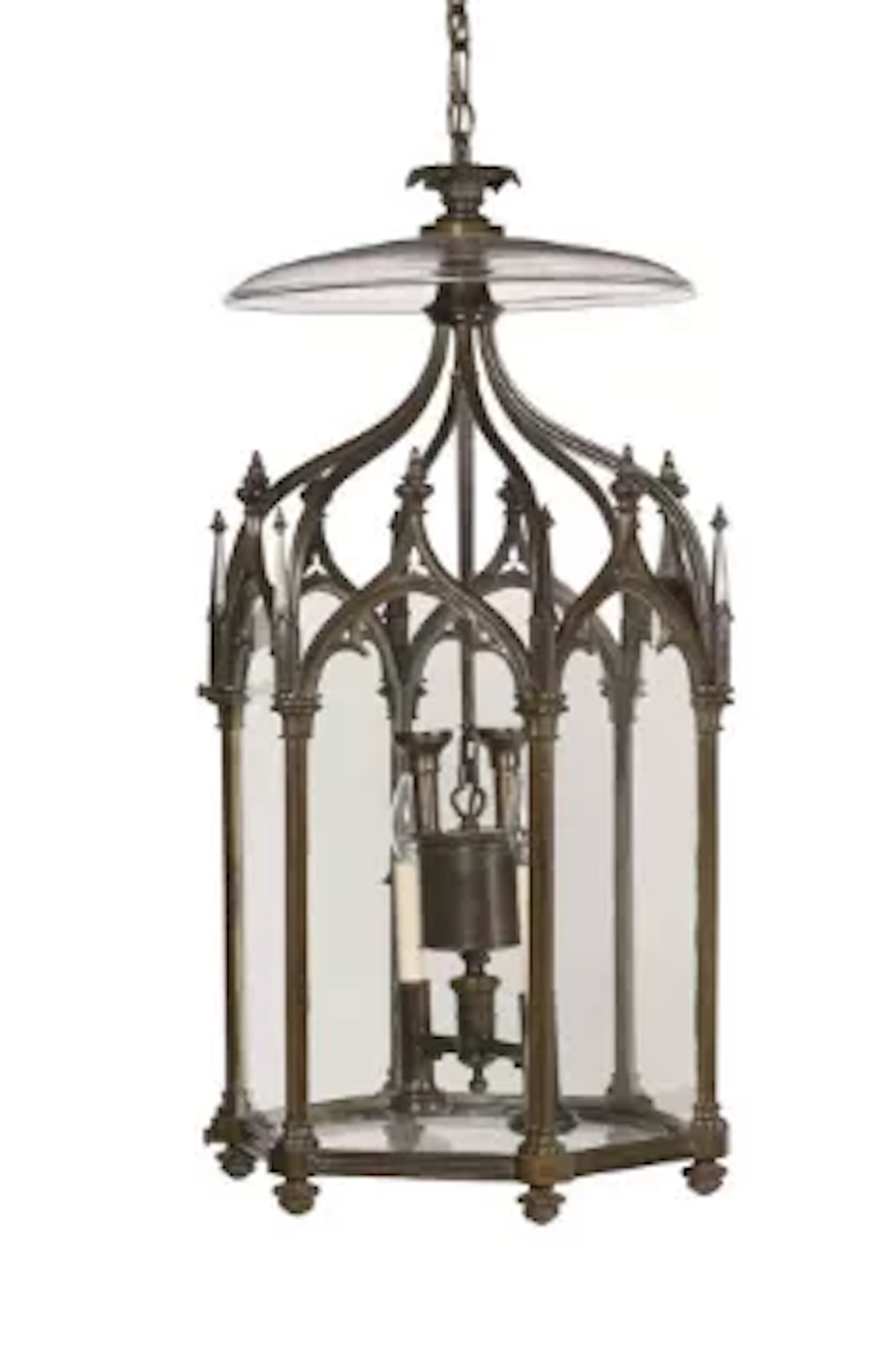 A LARGE BRONZE GOTHIC HEXAGONAL HALL LANTERN, EARLY 19TH CENTURY