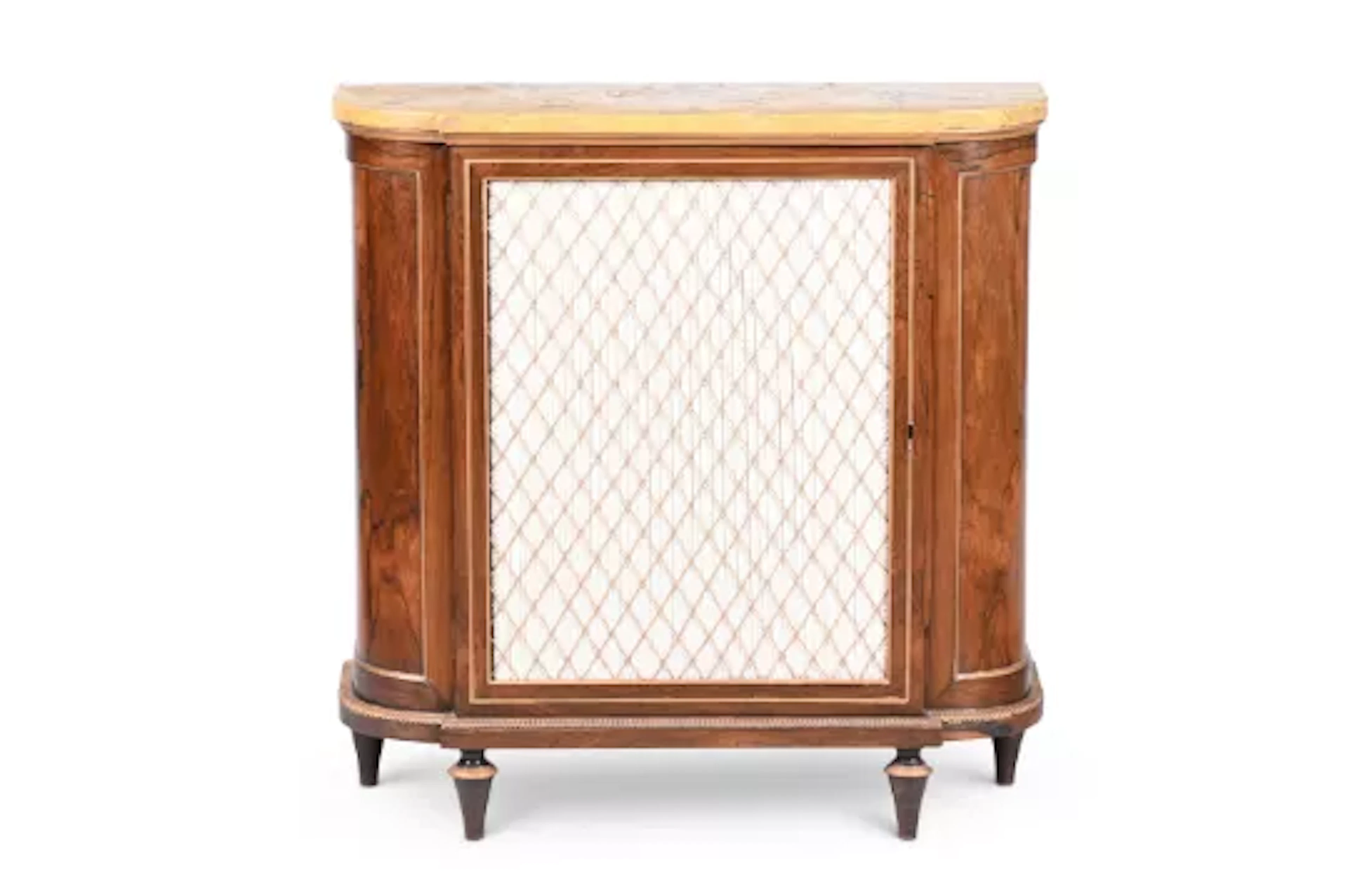 Y A GEORGE IV ROSEWOOD AND PARCEL GILT BREAKFRONT SIDE CABINET, CIRCA 1825