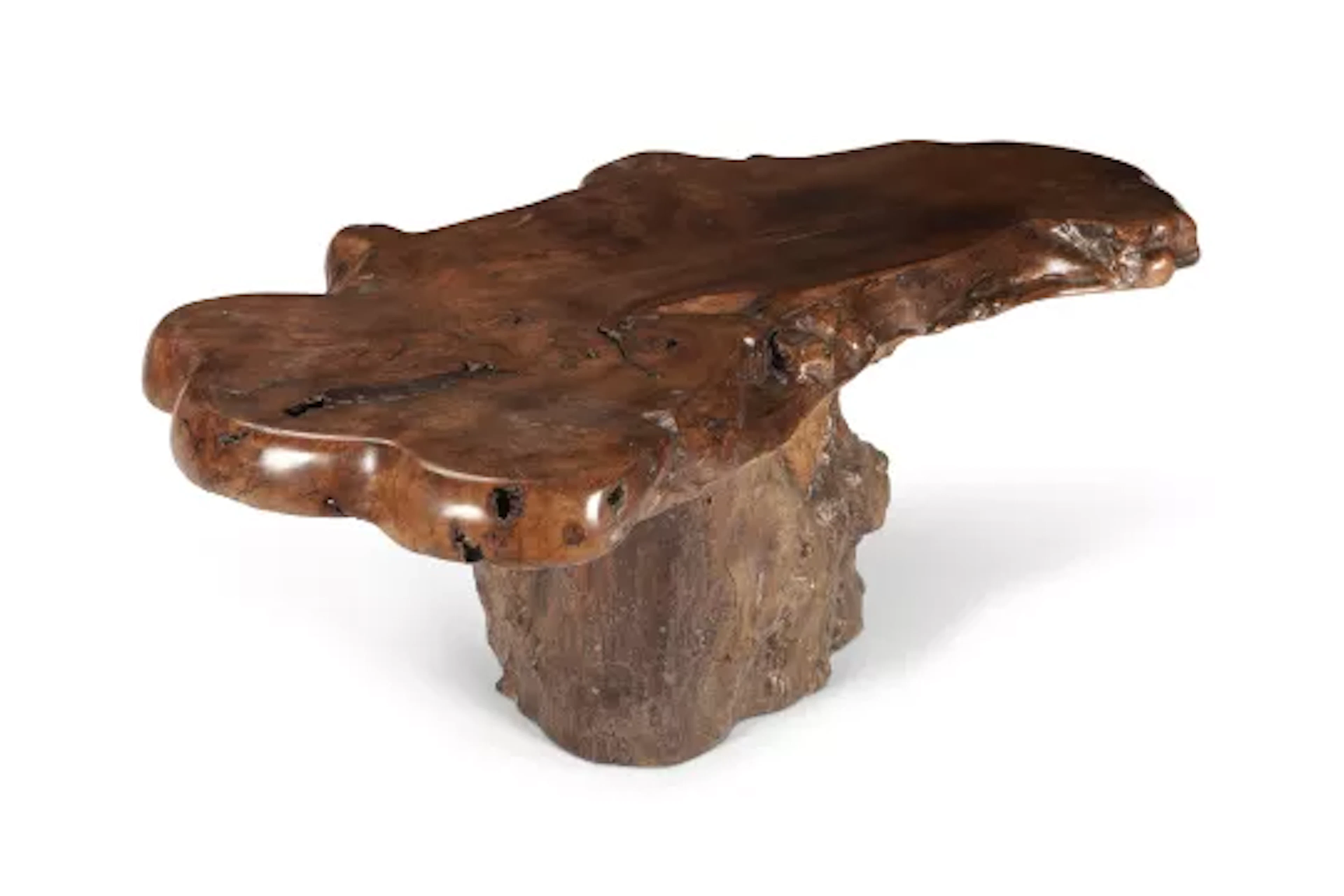 A POLISHED TREE ROOT COFFEE TABLE, MID 20TH CENTURY