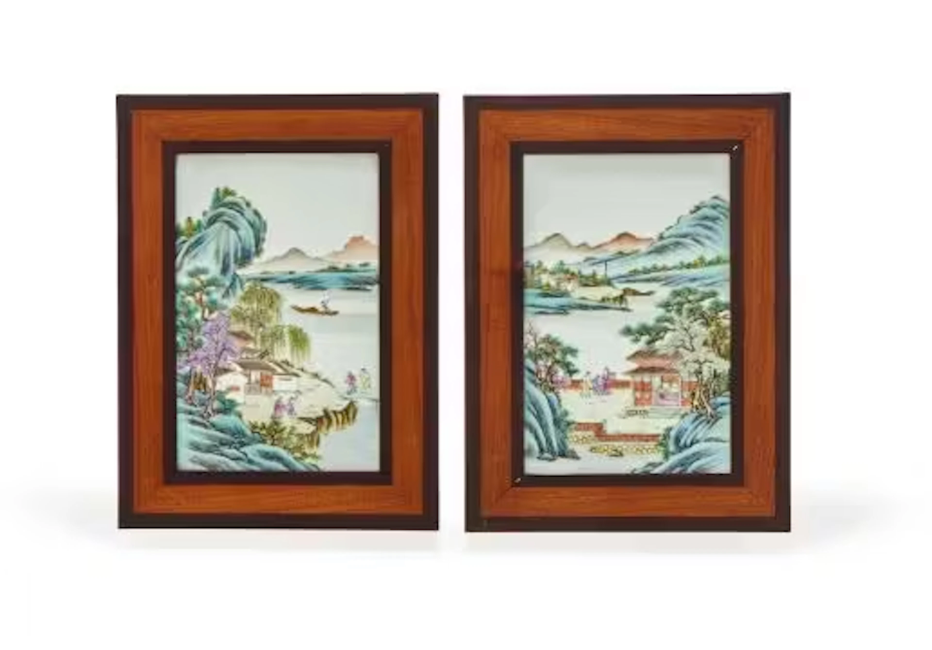 A pair of Chinese Famille Rose plaques