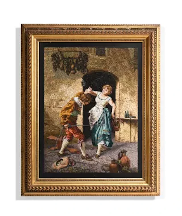 AFTER GIUSEPPE GUZZARDI, A LARGE MOSAIC PICTURE PLAQUE 'LOTTA IMPARRI'
