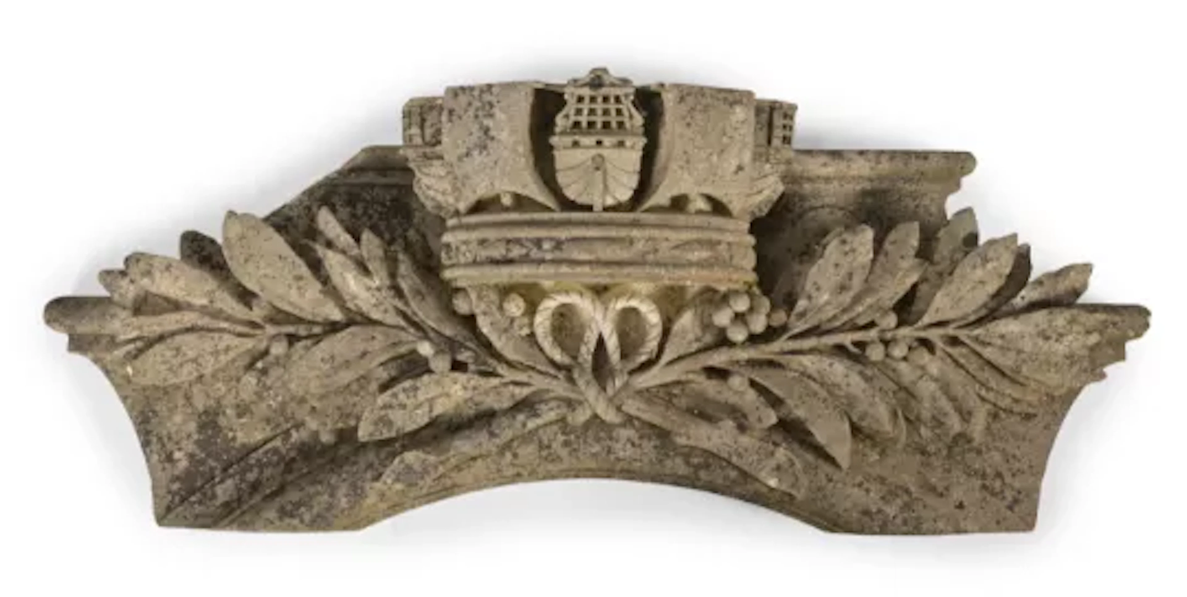 A, CARVED MARBLE NAVAL ARMORIAL SURMOUNT