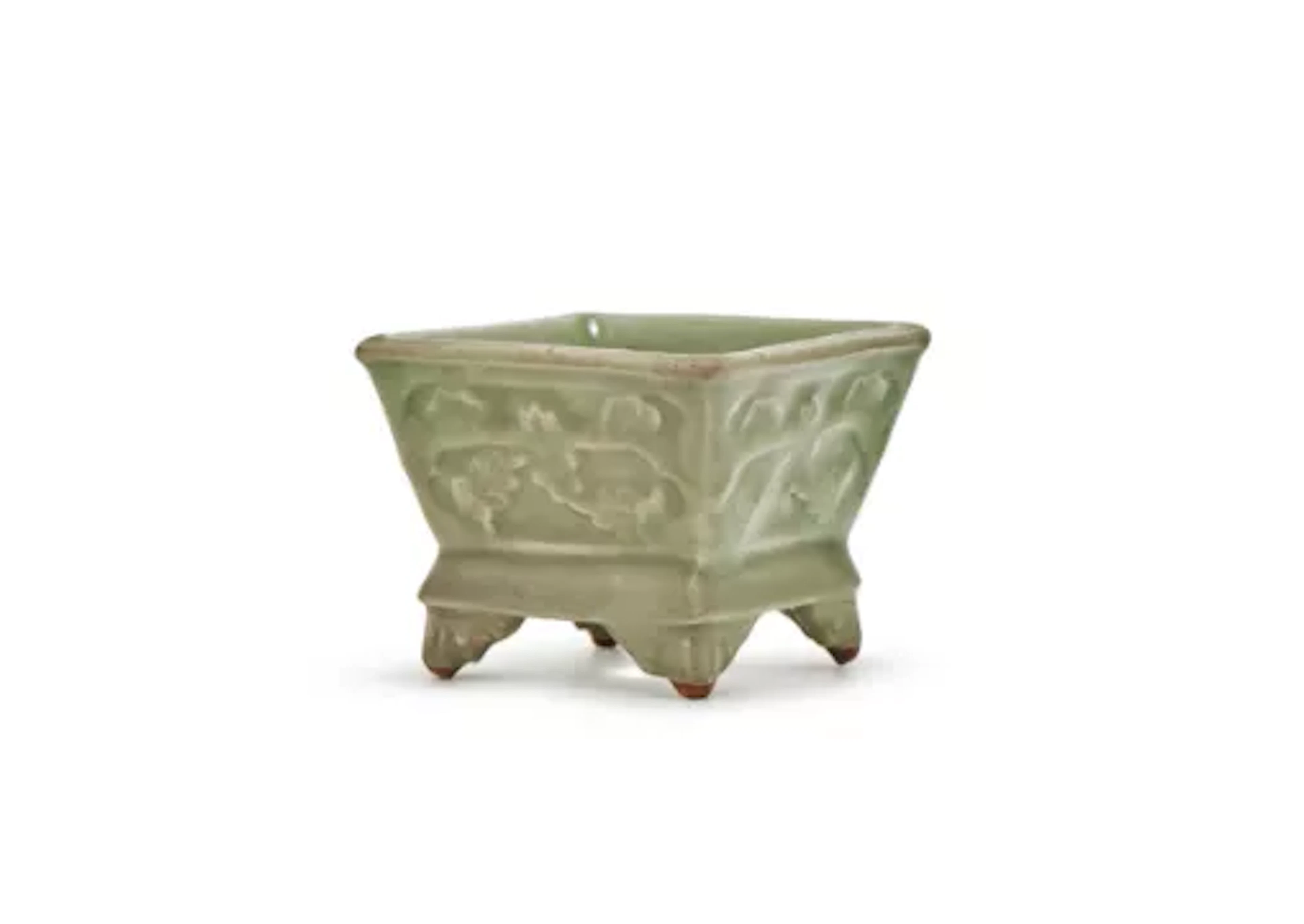 A small Chinese longquan celadon glazed square jardiniere, Ming dynasty