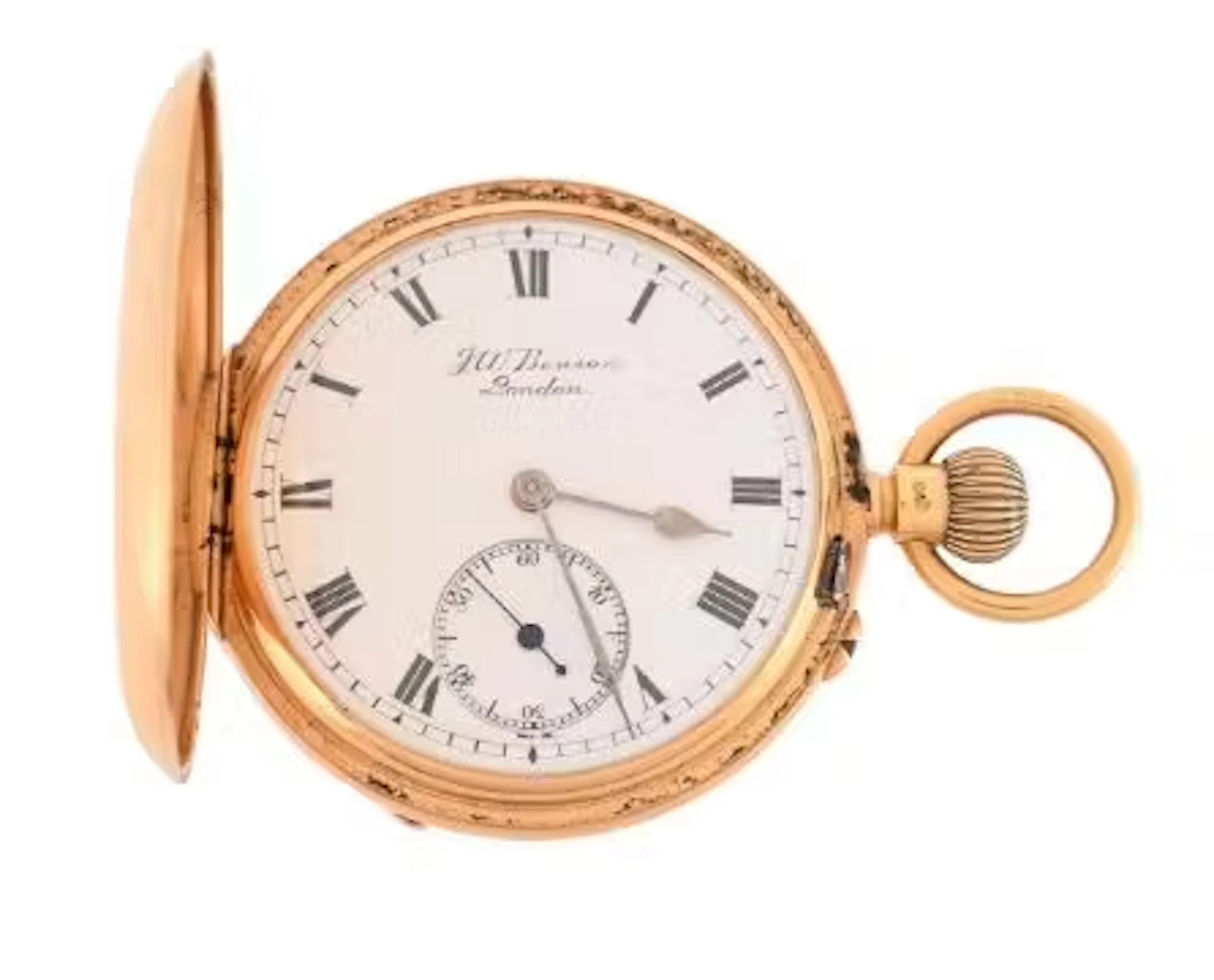 J. W. BENSON, AN 18 CARAT GOLD KEYLESS WIND FULL HUNTER POCKET WATCH