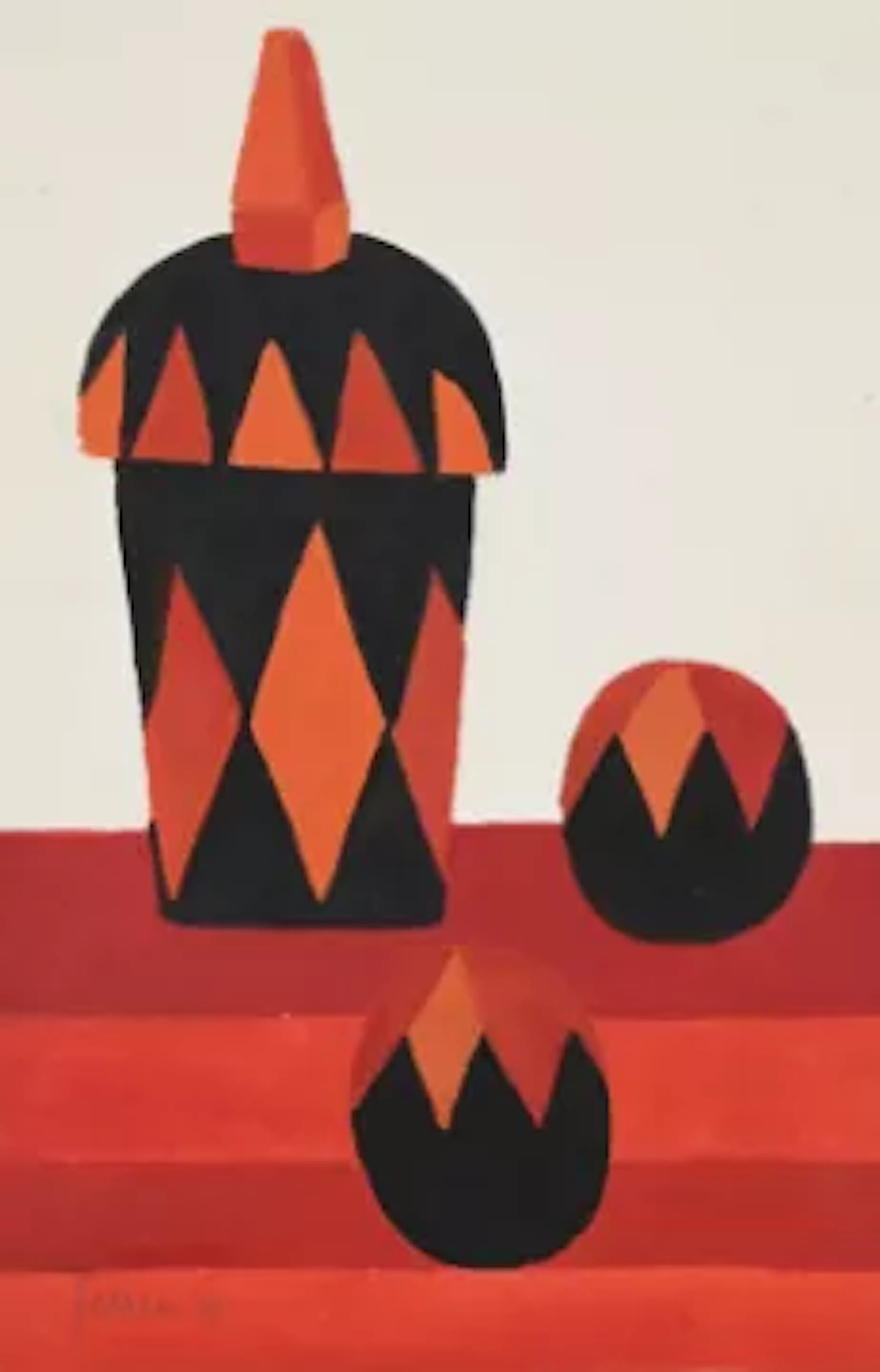 λ MARY FEDDEN (BRITISH 1915-2012), STILL LIFE IN ORANGE, BLACK AND RED