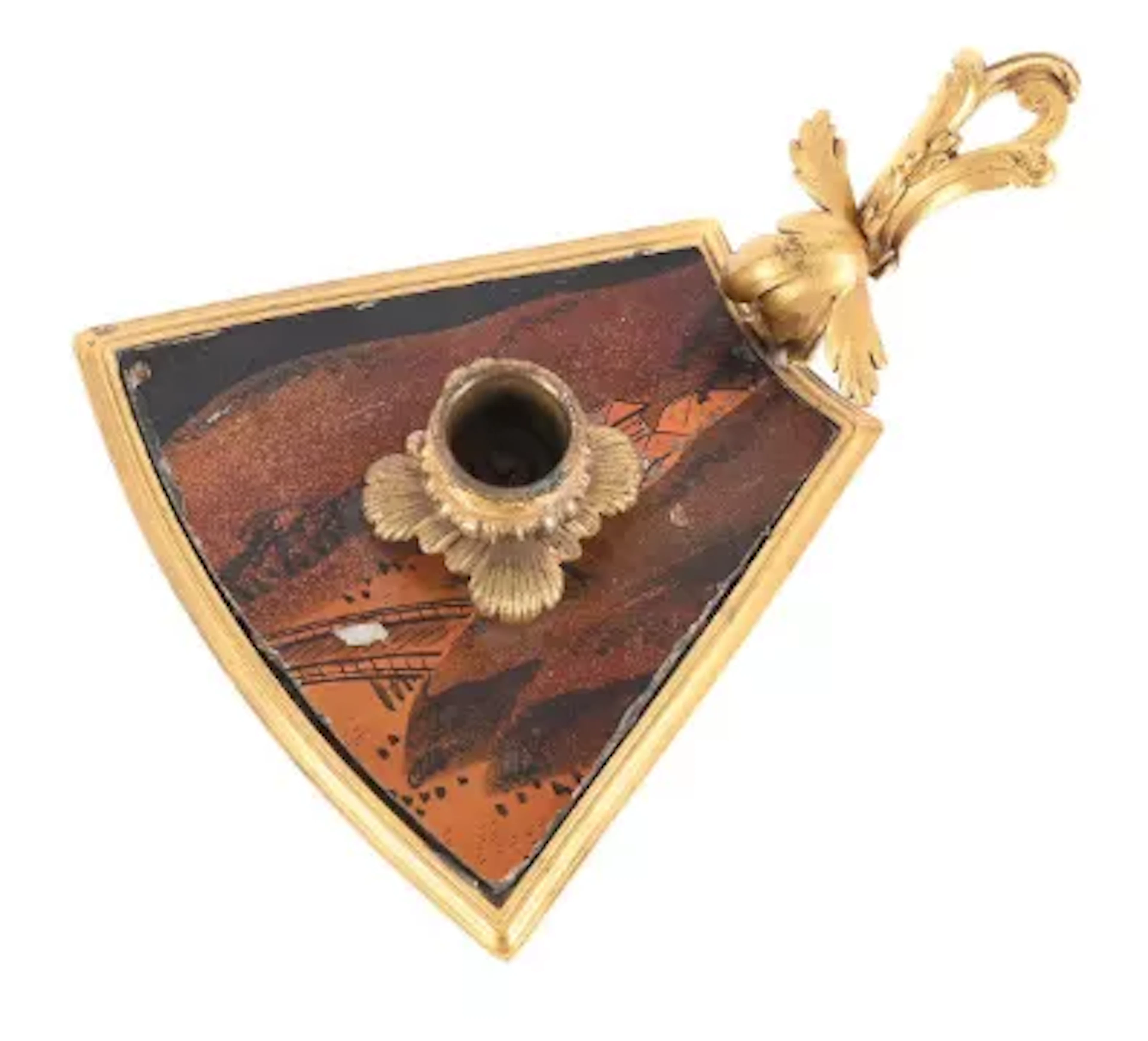 L'ESCALIER DE CRISTAL PARIS; A GILT BRONZE MOUNTED LACQUER CHAMBERSTICK