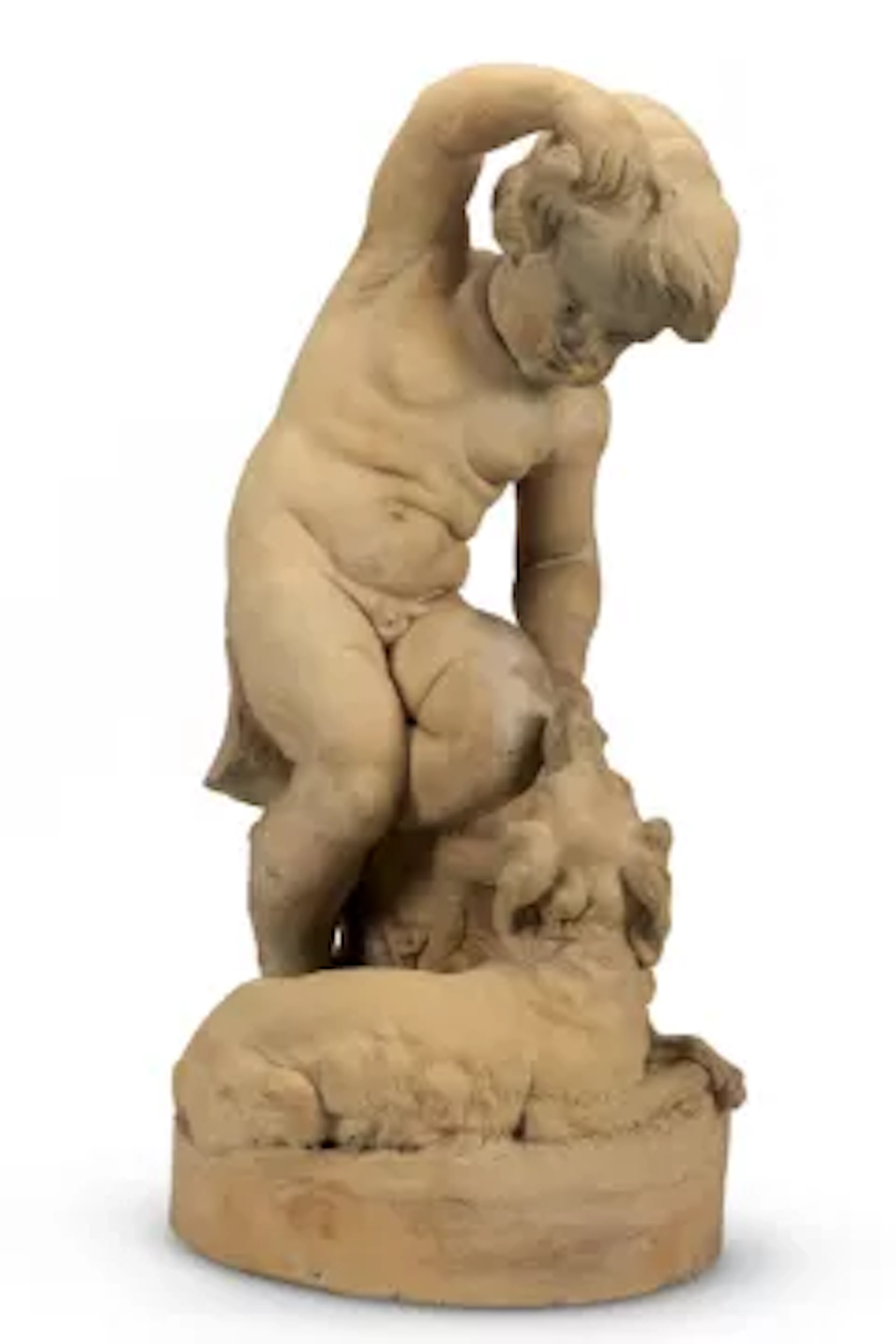 DOULTON, A LARGE TERRACOTTA FIGURE OF A CHILD AND HIS DOG, LATE 19TH CENTURY